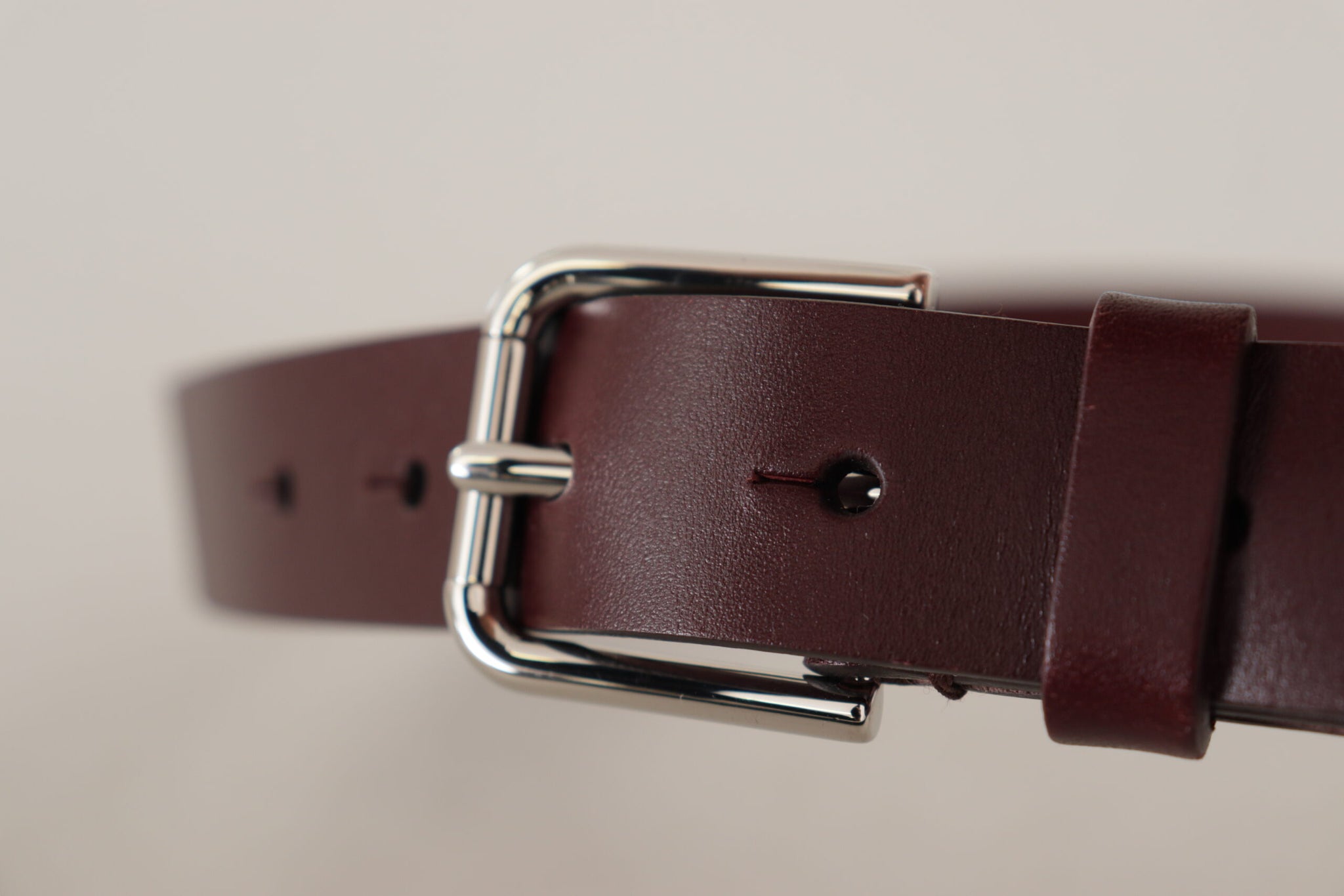 Dolce & Gabbana Maroon Calf Leather Silver Tone Metal Buckle Belt