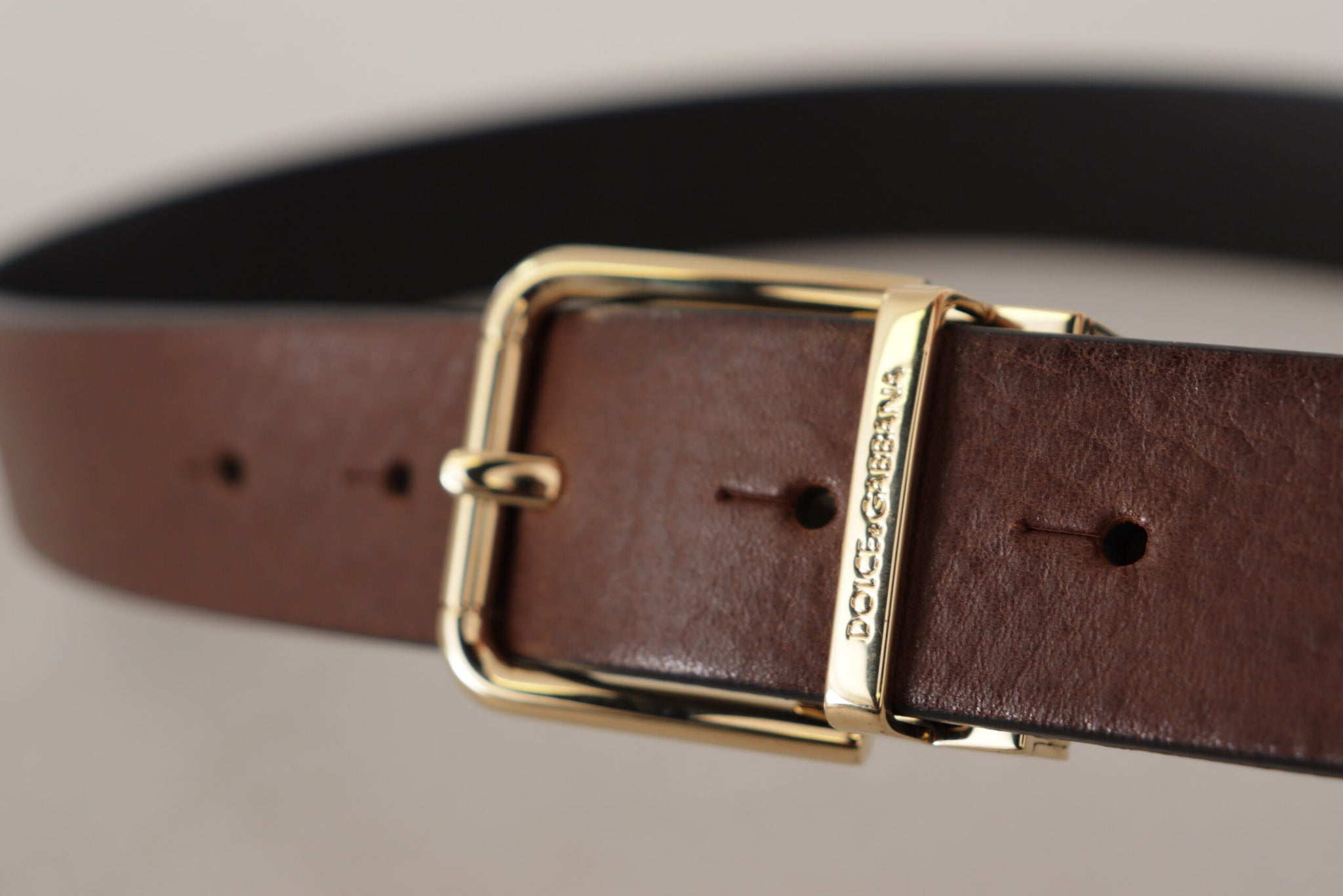 Dolce & Gabbana Brown Classic Leather Gold Tone Metal Buckle Belt