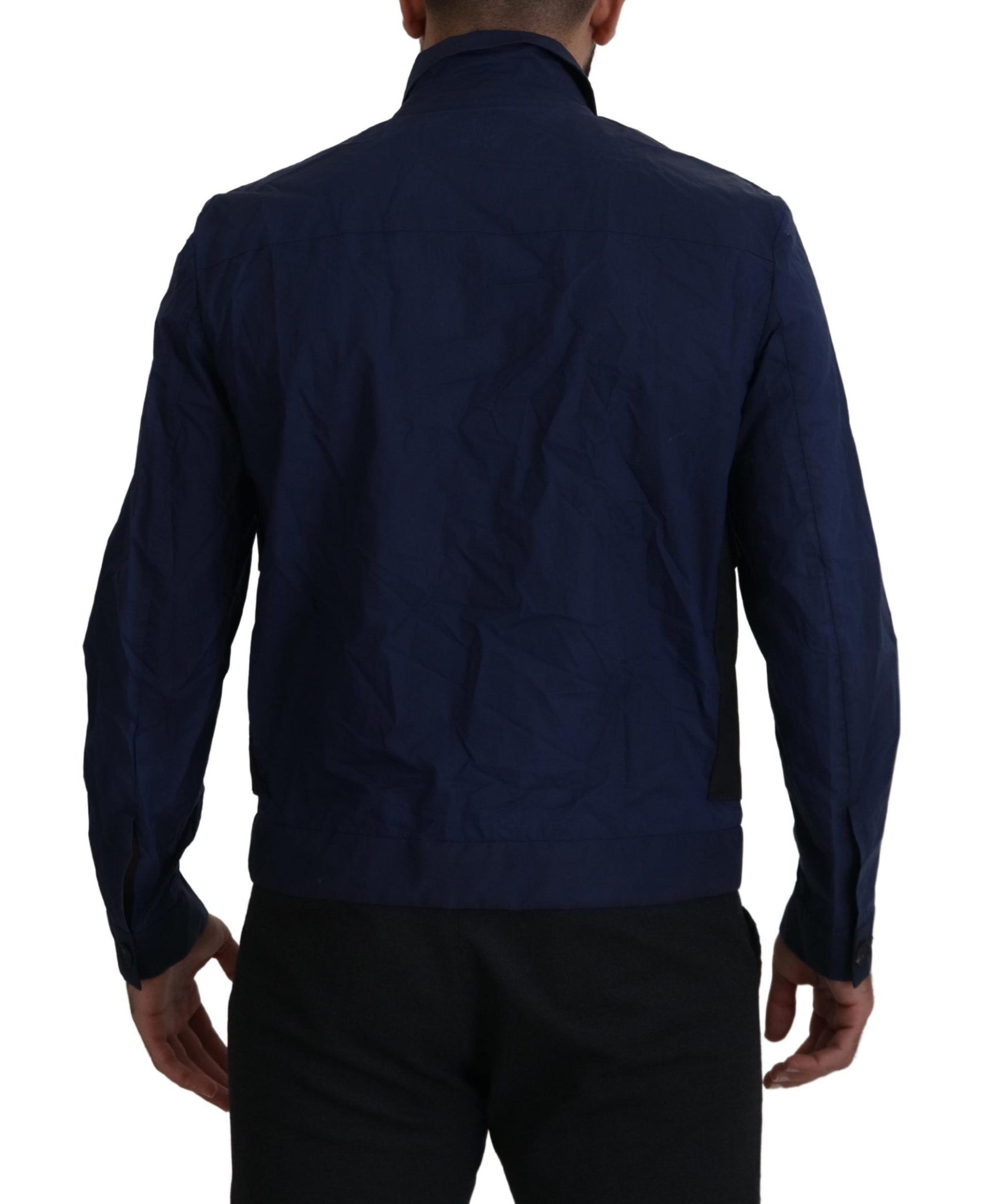 Dark Blue Cotton Collared Long Sleeves Casual Shirt