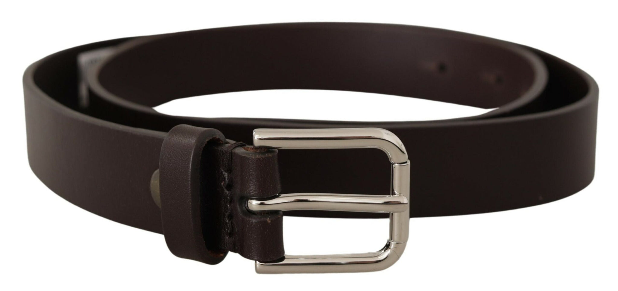 Dolce & Gabbana Brown Plain Leather Silver Tone Buckle Belt