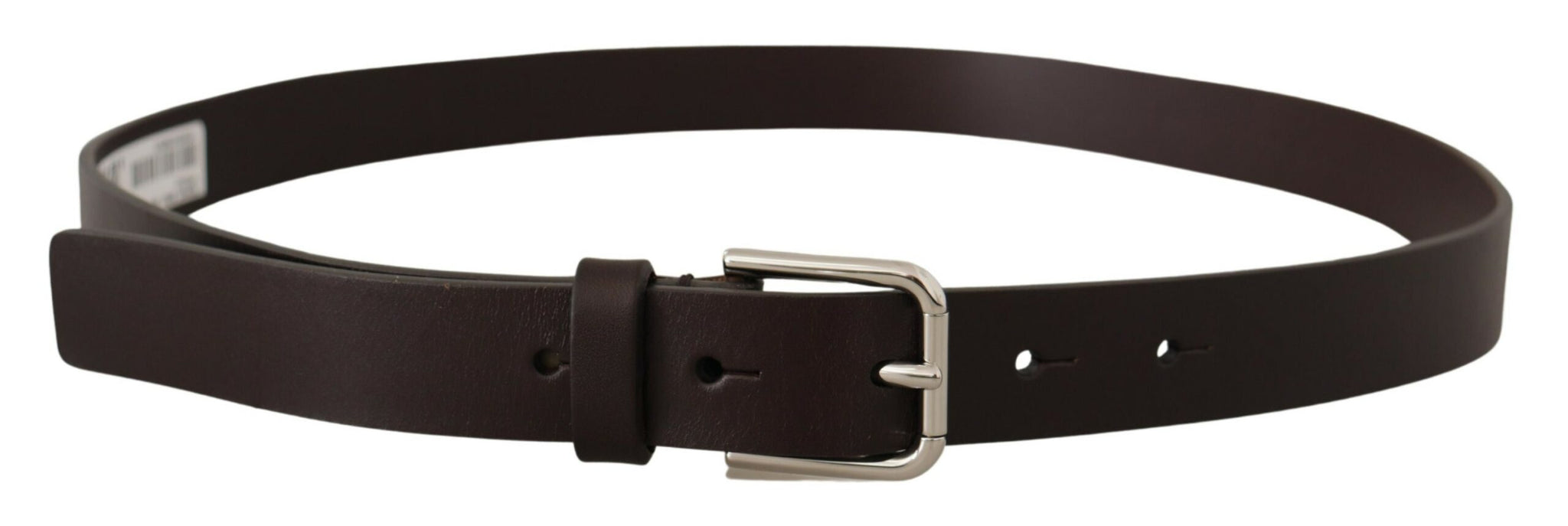 Dolce & Gabbana Brown Plain Leather Silver Tone Buckle Belt