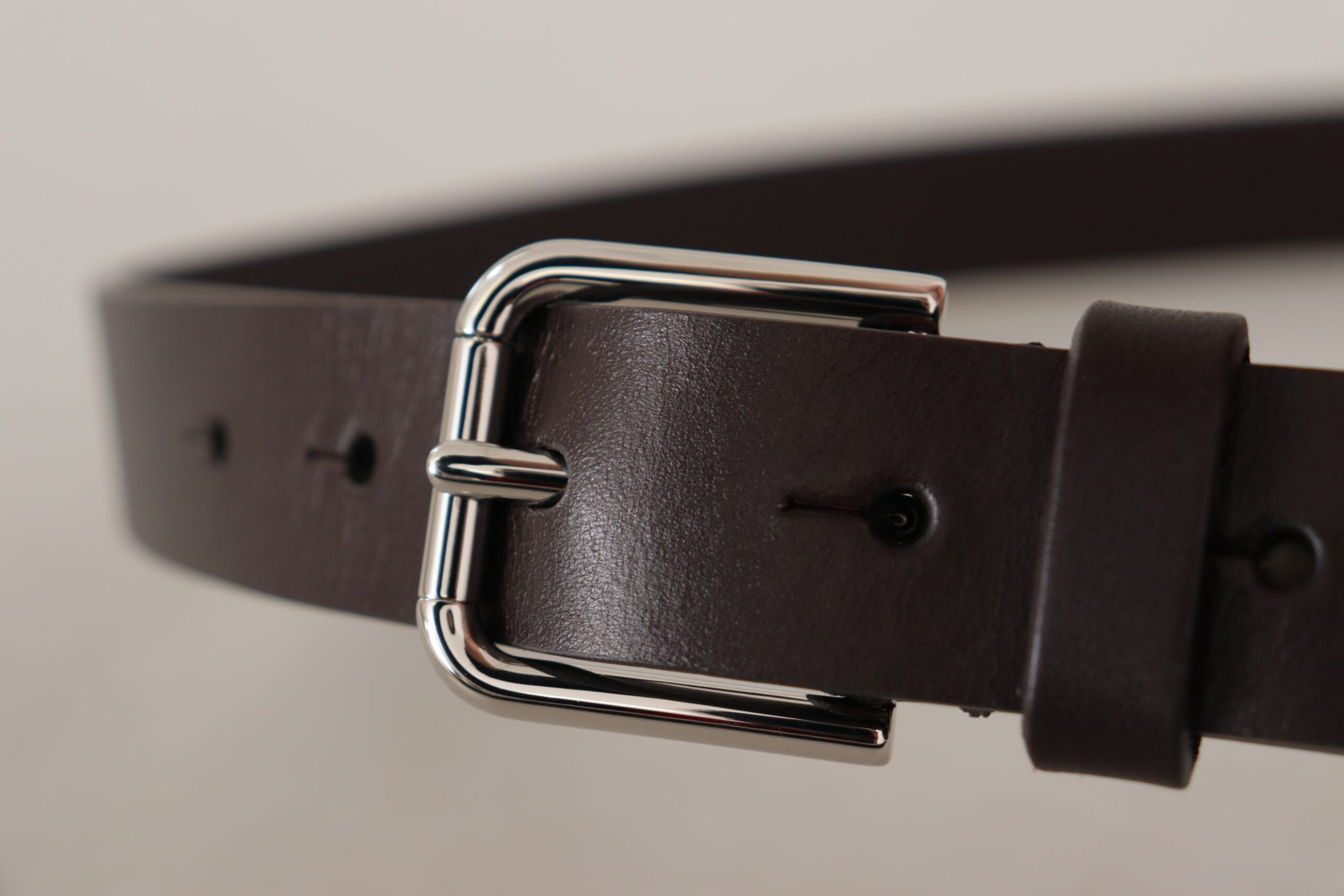 Dolce & Gabbana Brown Plain Leather Silver Tone Buckle Belt