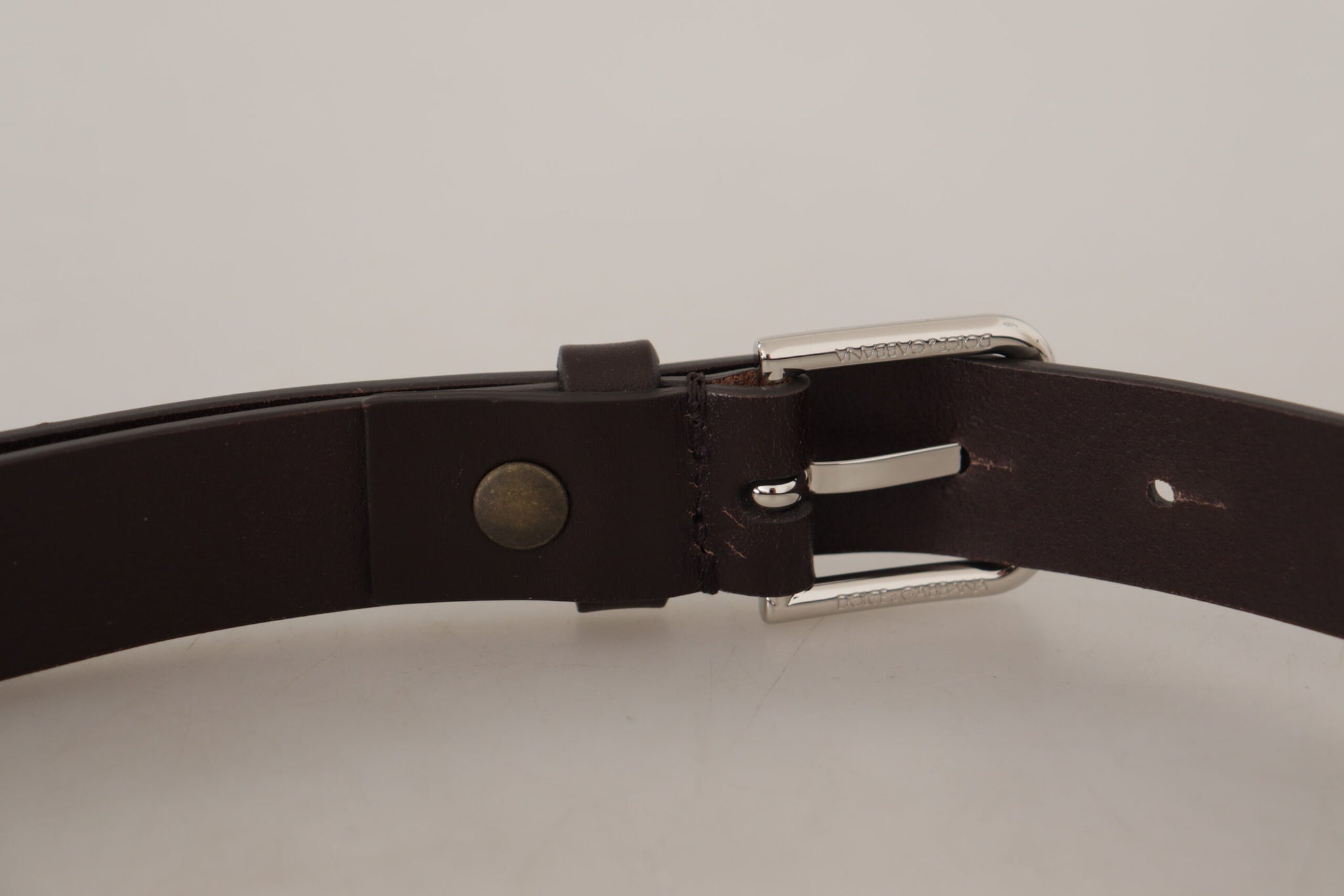 Dolce & Gabbana Brown Plain Leather Silver Tone Buckle Belt