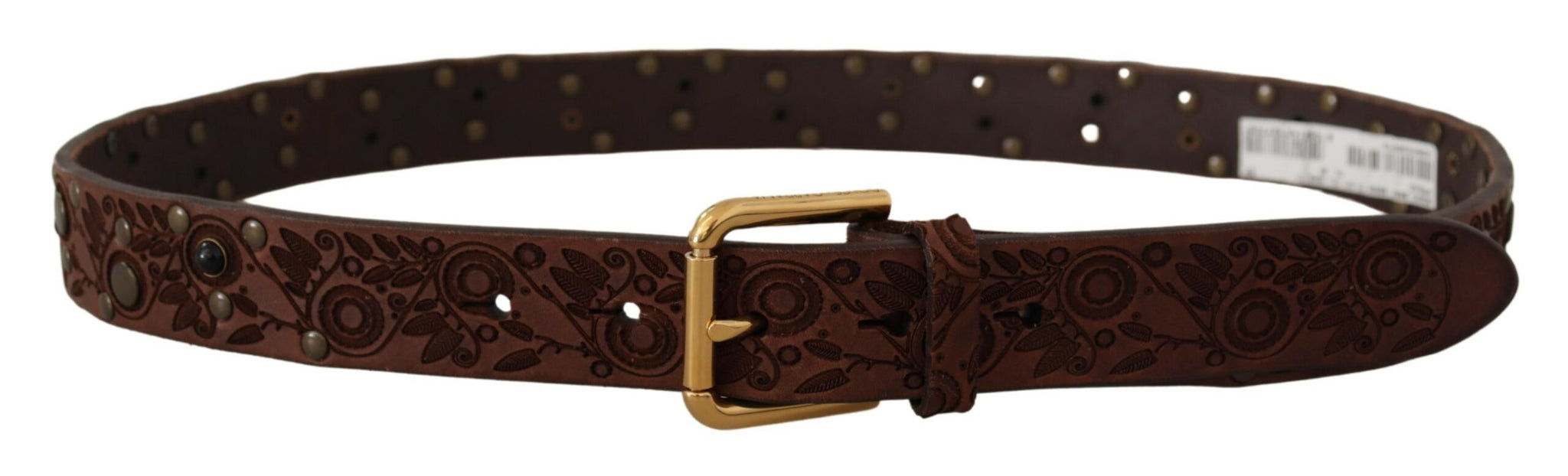 Dolce & Gabbana Brown Calf Leather Embossed Gold Metal Buckle