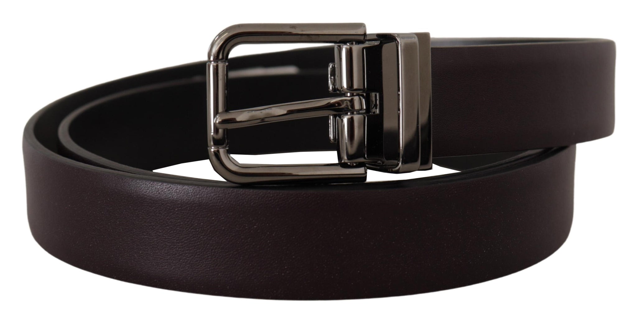 Dolce & Gabbana Dark Purple Leather Box Borchia Metal Buckle Belt