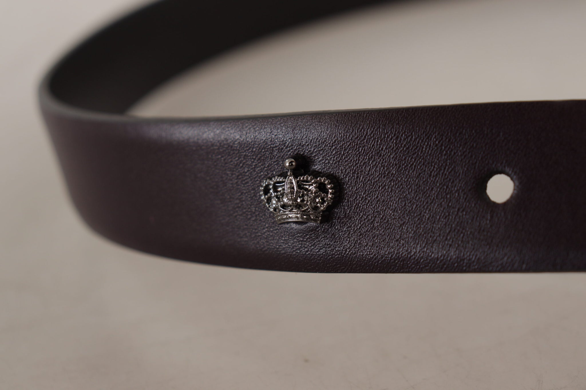 Dolce & Gabbana Dark Purple Leather Box Borchia Metal Buckle Belt