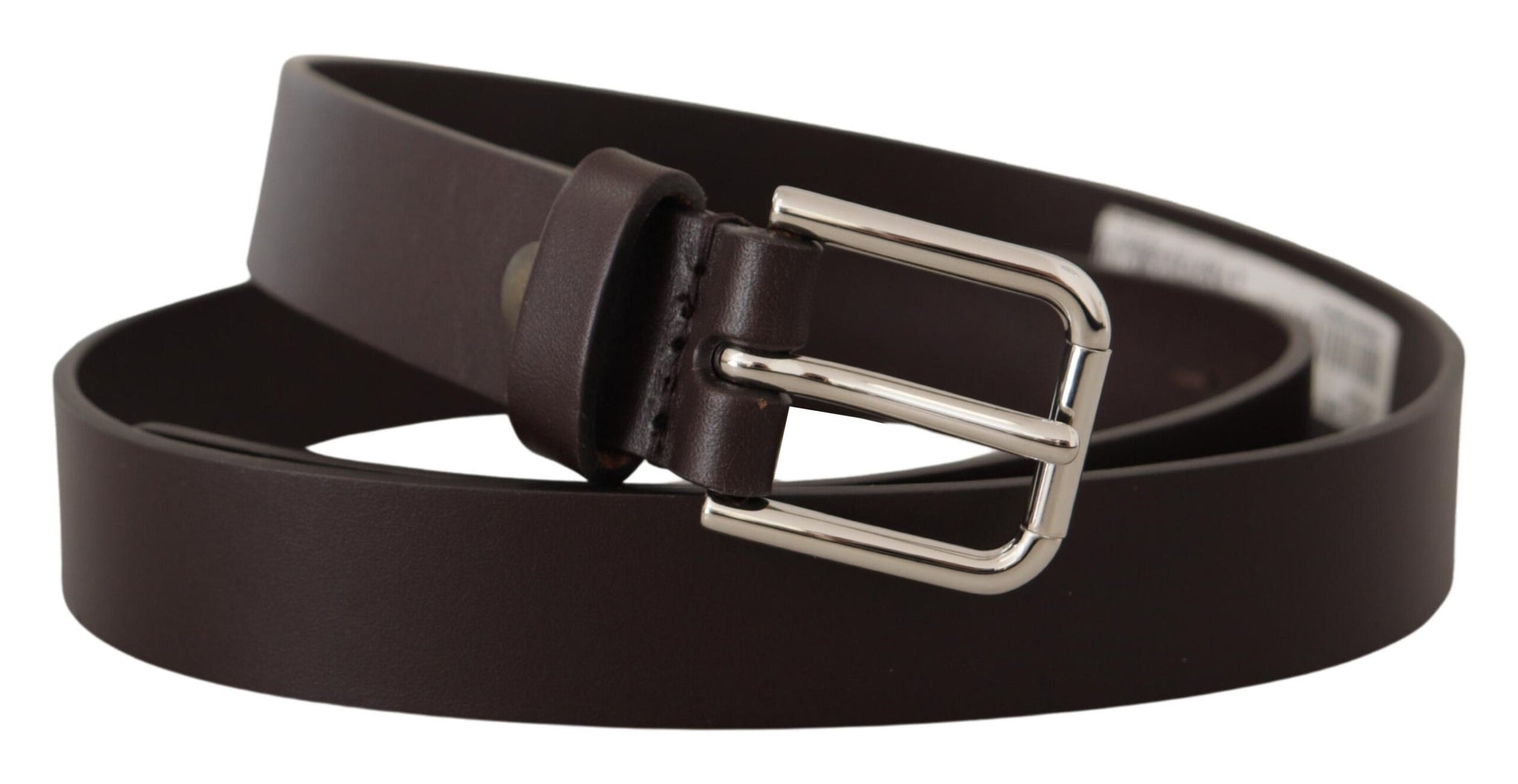 Dolce & Gabbana Dark Brown Calf Leather Logo Metal Buckle Belt