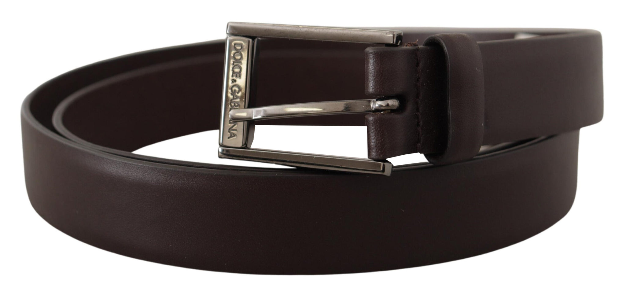 Dolce & Gabbana Brown Leather Silver Tone Metal Buckle Belt