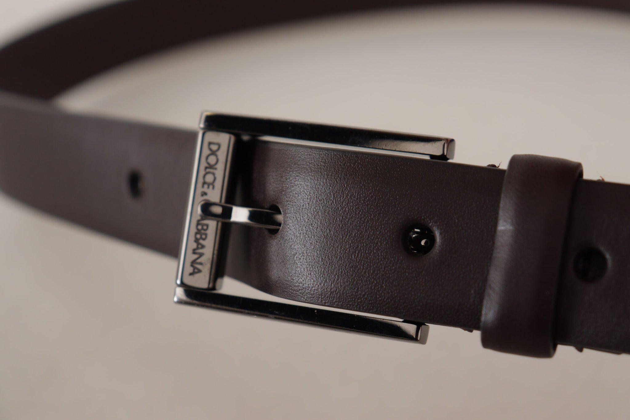 Dolce & Gabbana Brown Leather Silver Tone Metal Buckle Belt