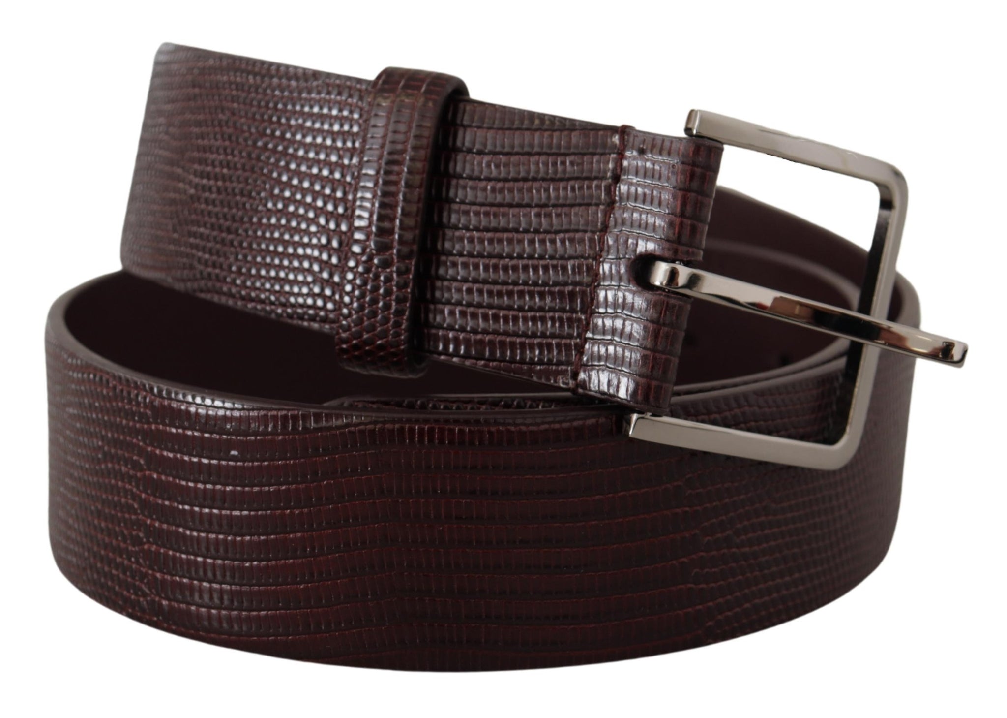 Dolce & Gabbana Dark Brown Calf Leather Silver Logo Metal Buckle Belt