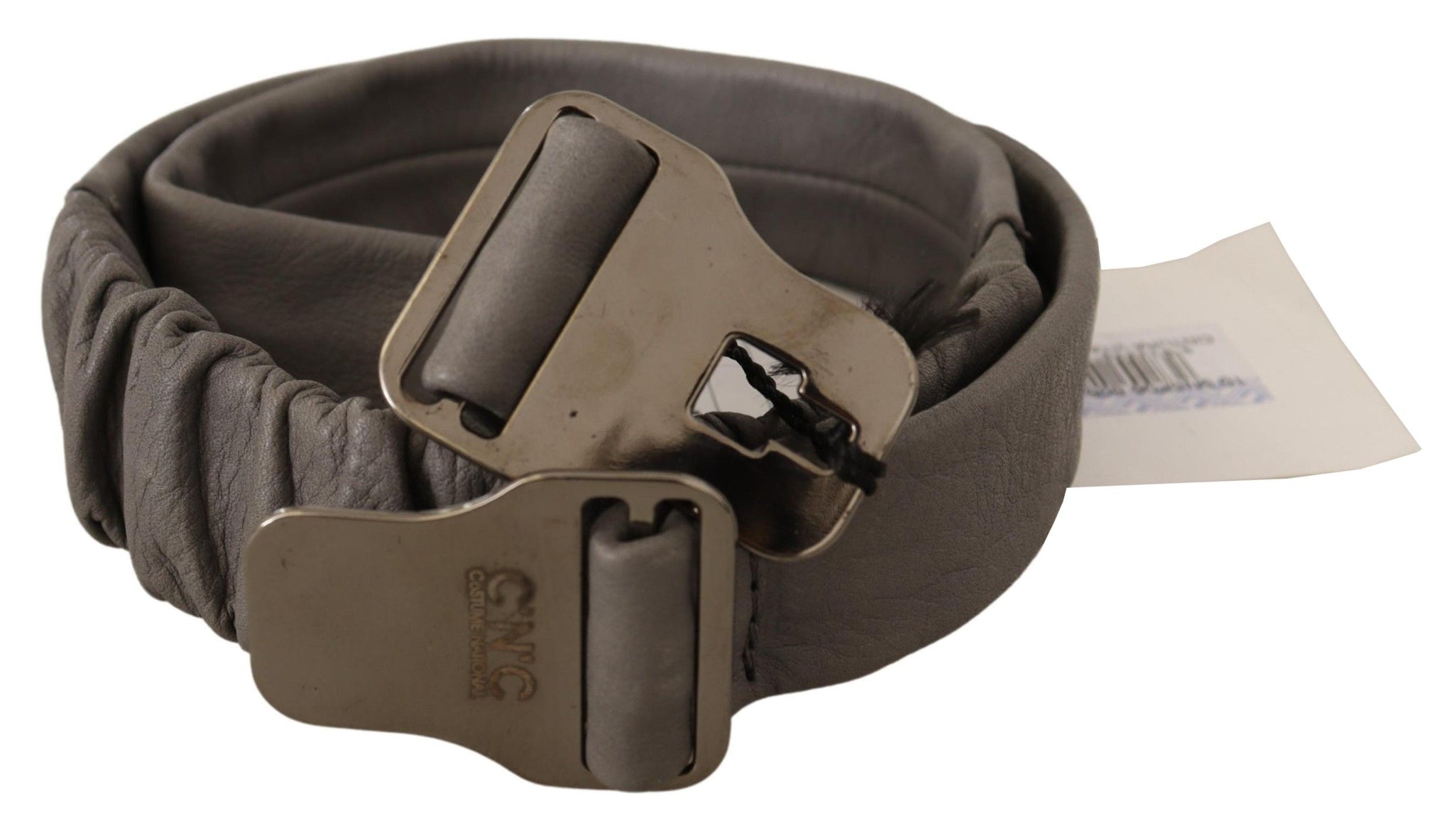 Gray Leather Silver Buckle Waist Belt