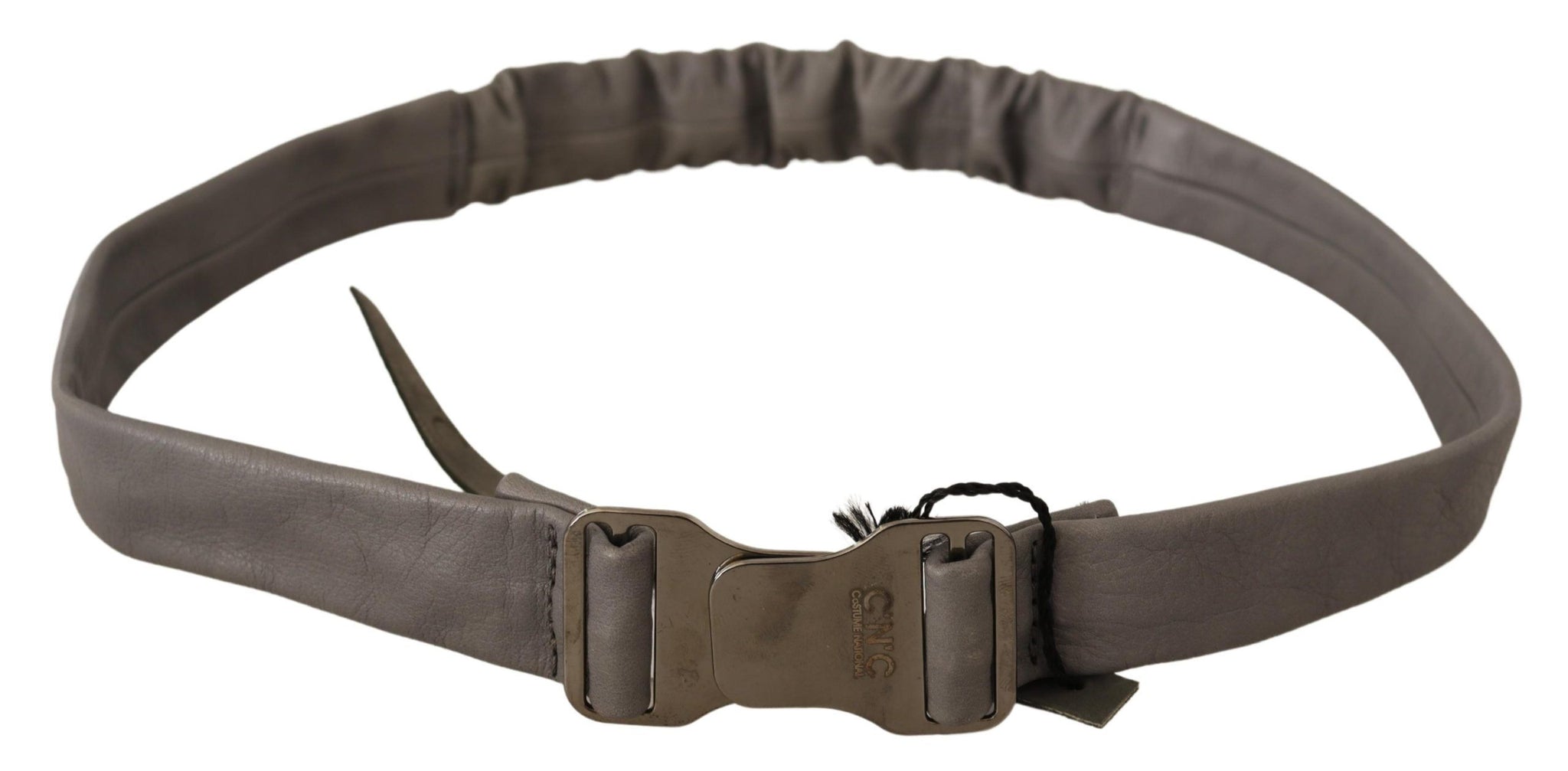 Gray Leather Silver Buckle Waist Belt