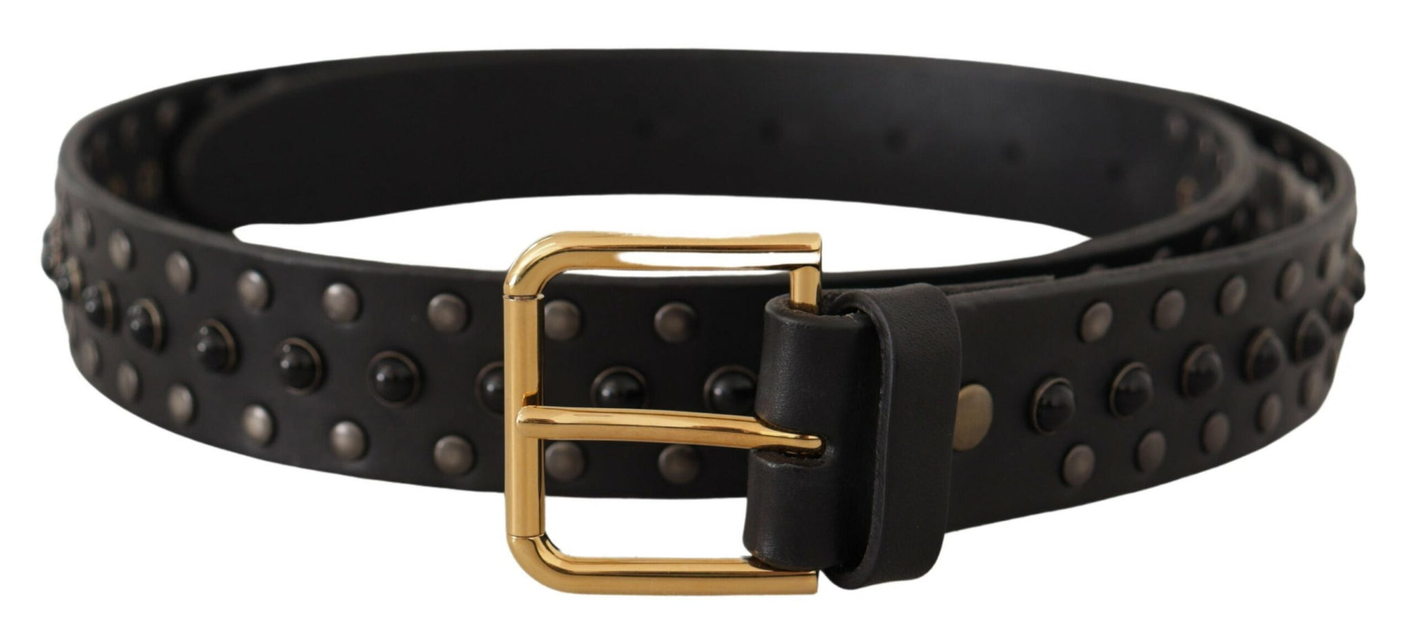 Dolce & Gabbana Black Leather Studded Gold Tone Metal Buckle Belt