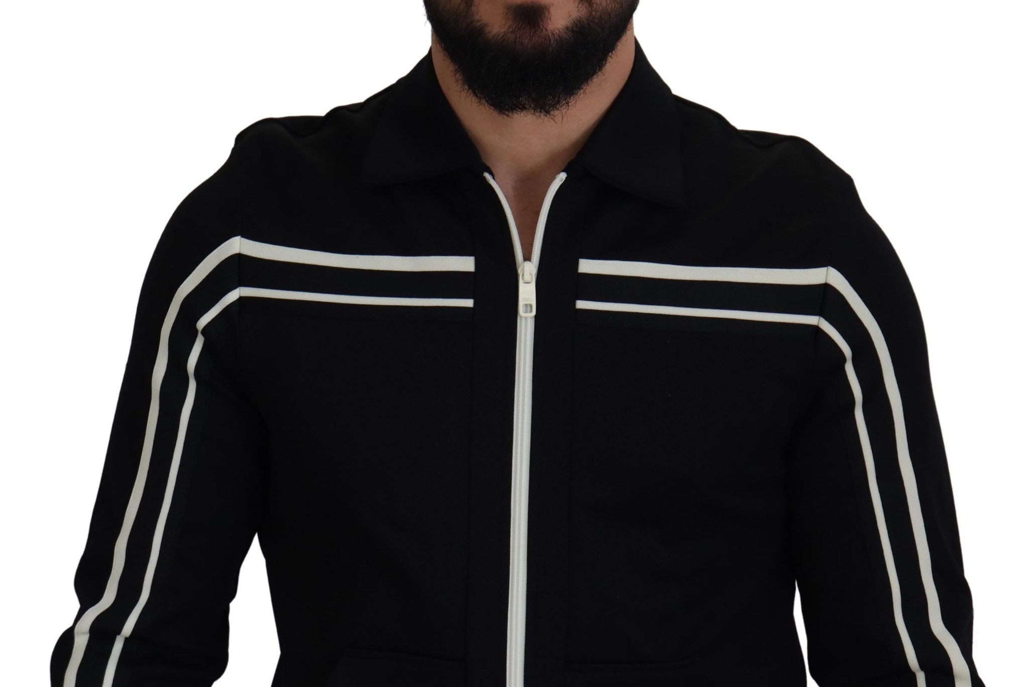 Black Nylon Full Zip Cardigan Logo Sweater