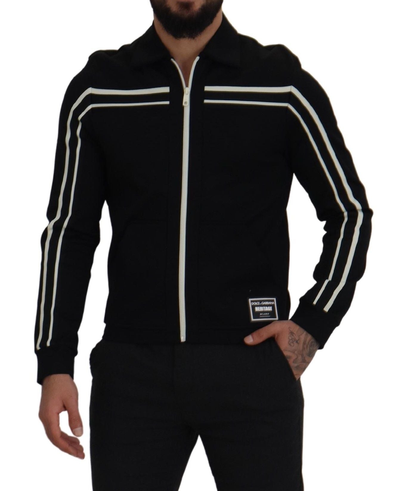 Black Nylon Full Zip Cardigan Logo Sweater