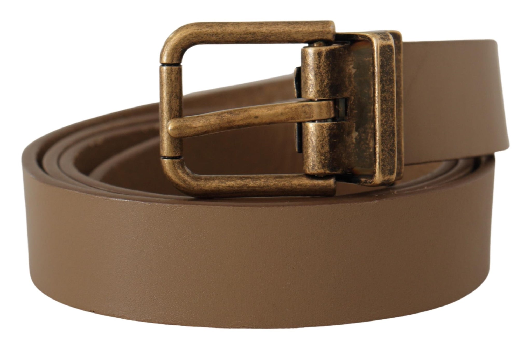 Brown Solid Leather Brass Buckle Classic Belt