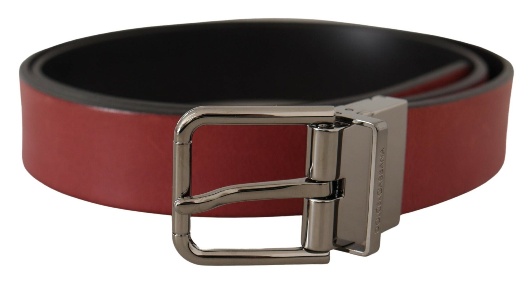 Maroon Solid Leather Silver Metal Logo Buckle Belt