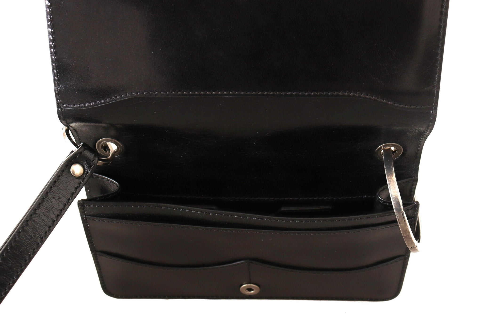 Dolce & Gabbana Black Leather Wristlet Mini Bag Card Bill Wallet