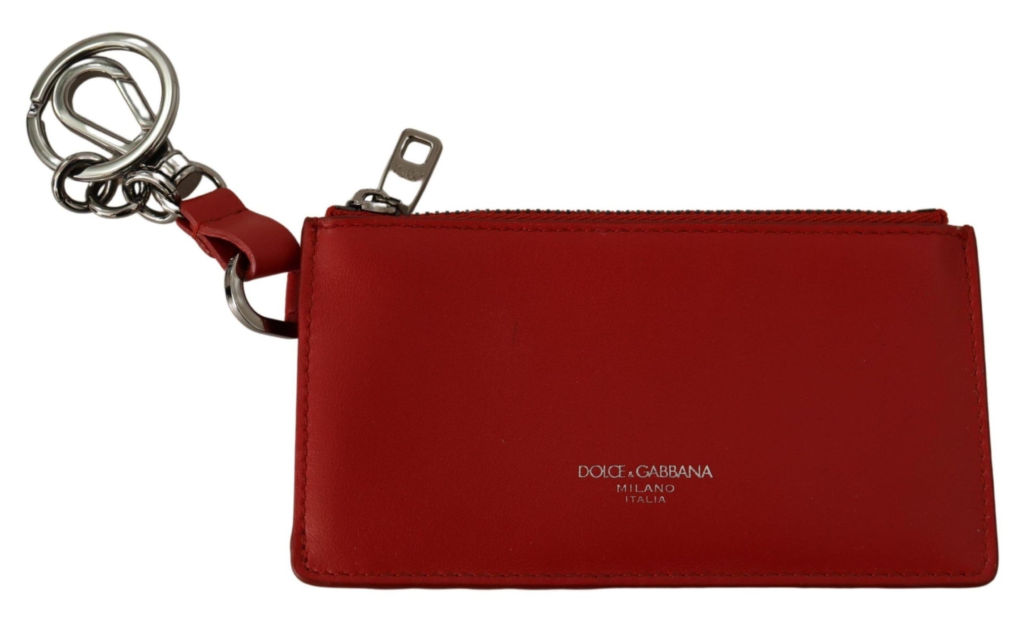 Dolce & Gabbana Red Leather Purse Silver Tone  Keychain