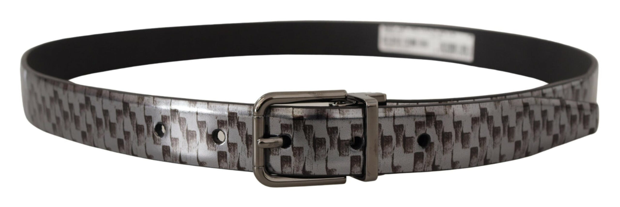 Gray Herringbone Leather Gray 3D Metal Buckle Belt