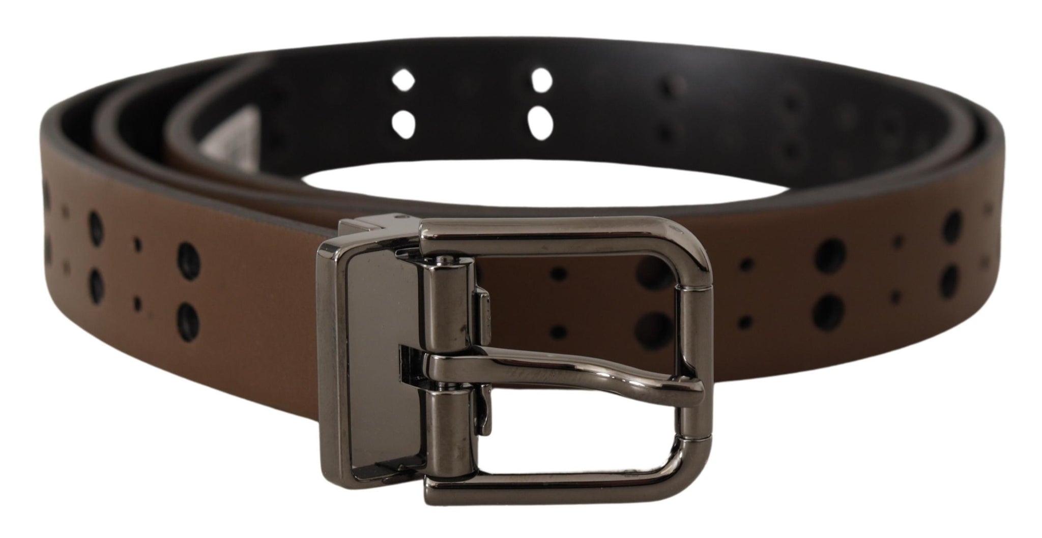 Dark Brown Perforated Leather Metal Belt