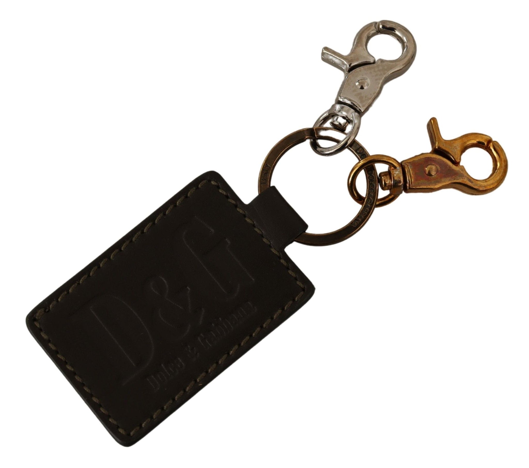 Green Leather Ring Hook Logo Unisex Keychain