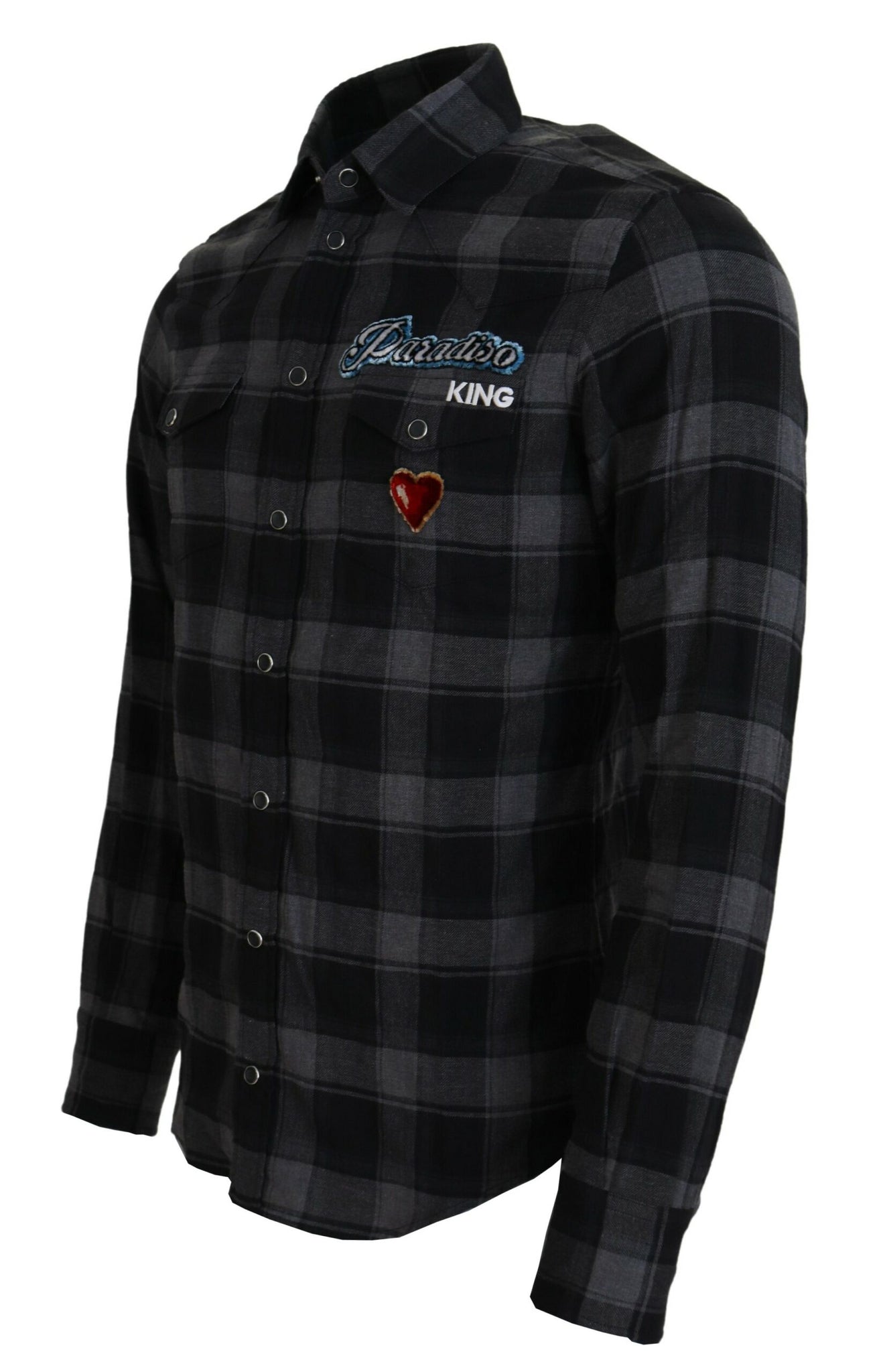 Dolce & Gabbana Black Gray Check Men Long Sleeves Shirt