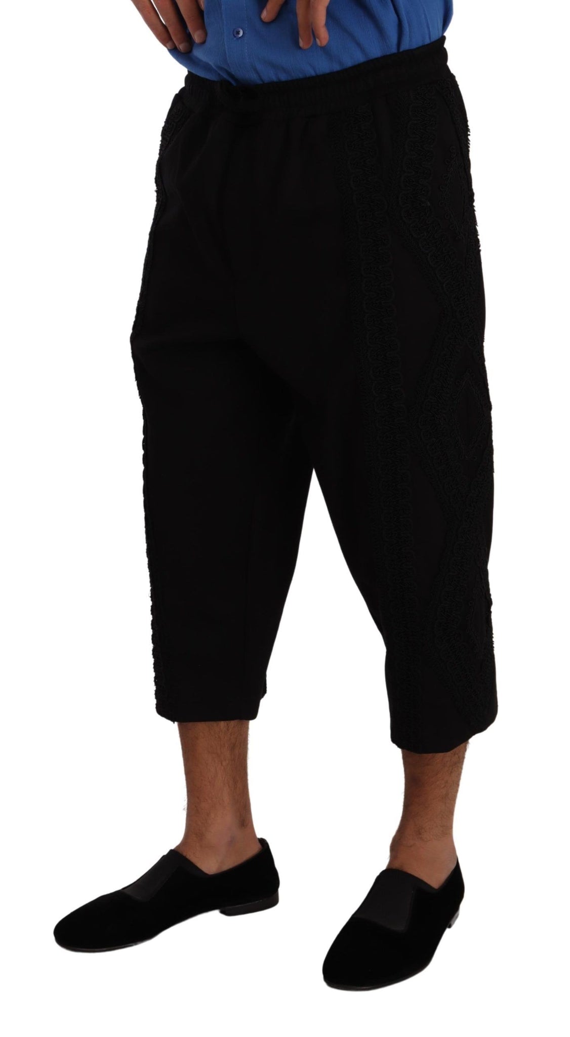 Black Cotton Torero Cropped Short Trouser Pants