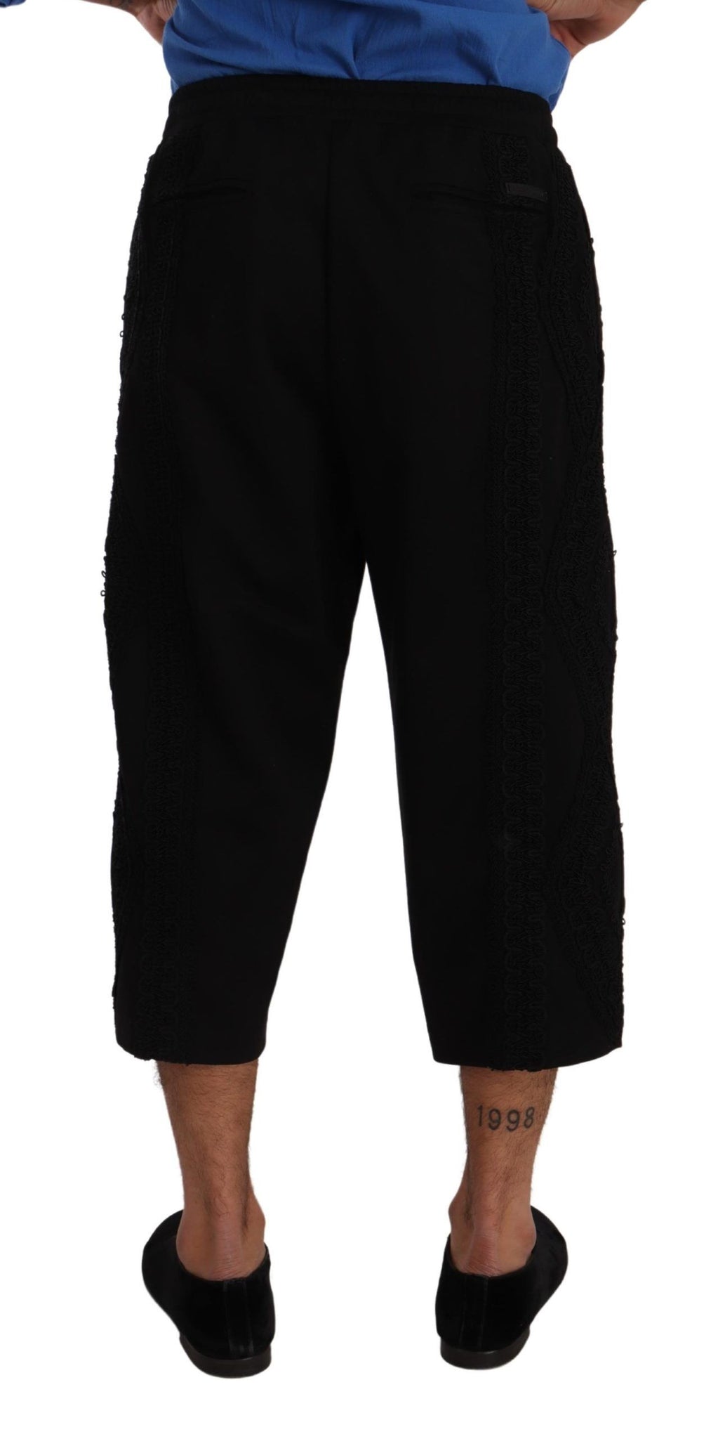 Black Cotton Torero Cropped Short Trouser Pants