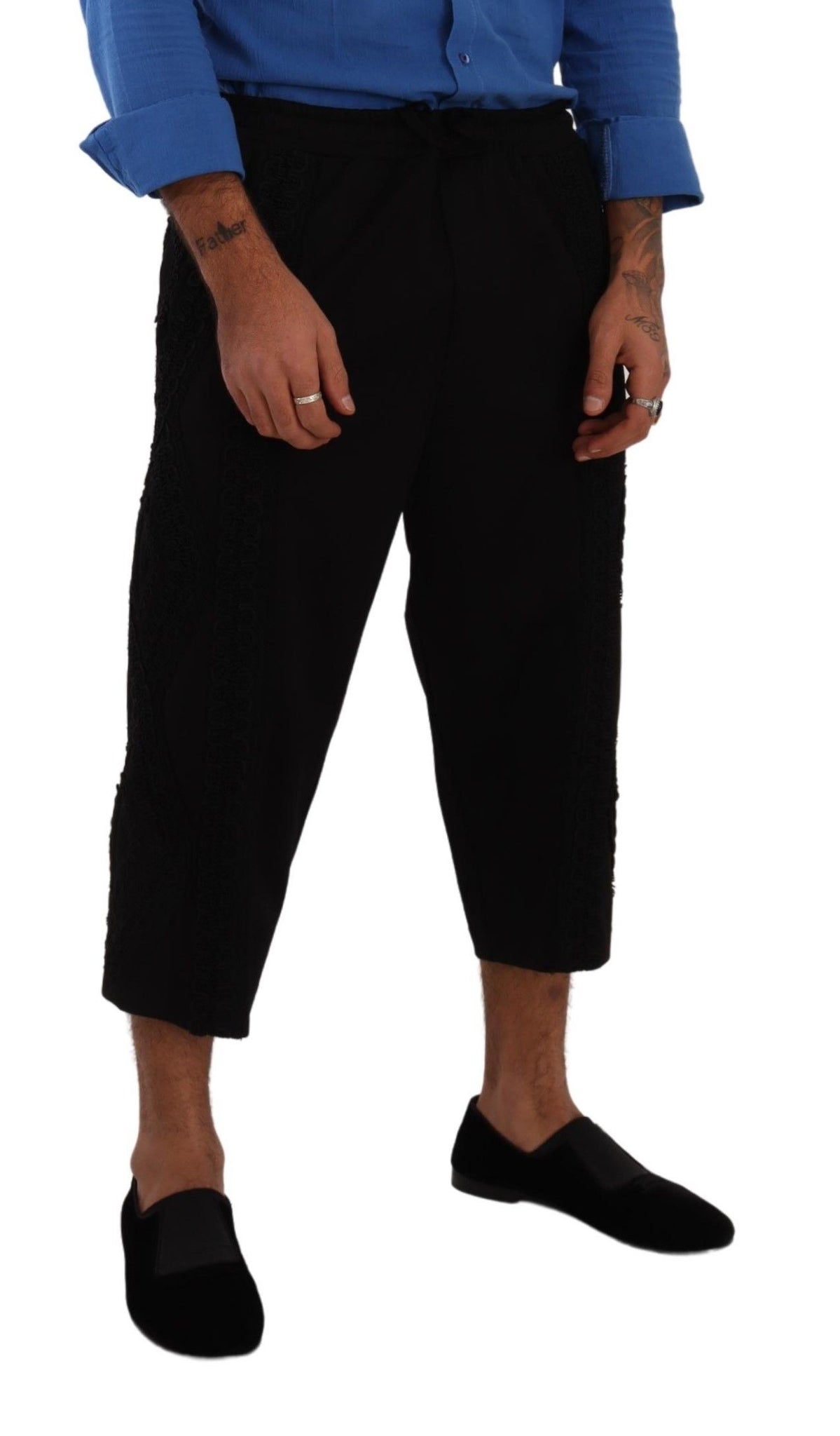 Black Cotton Torero Cropped Short Trouser Pants