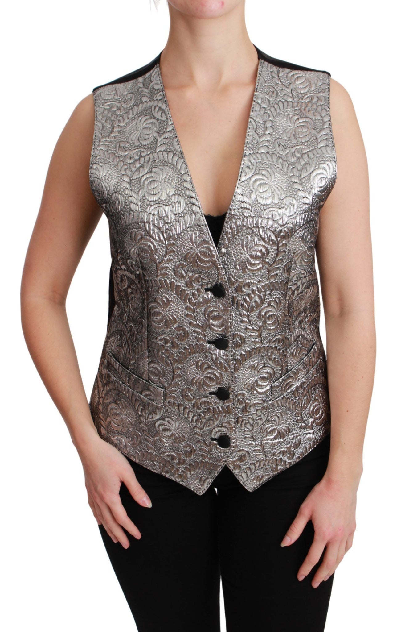 Silver Brocade Sleeveless Metallic Top