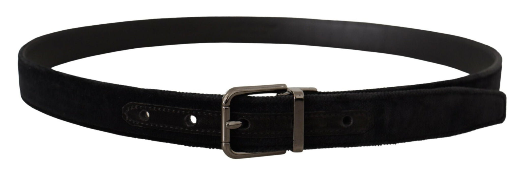 Black Velvet Silver Tone Logo Metal Buckle Belt