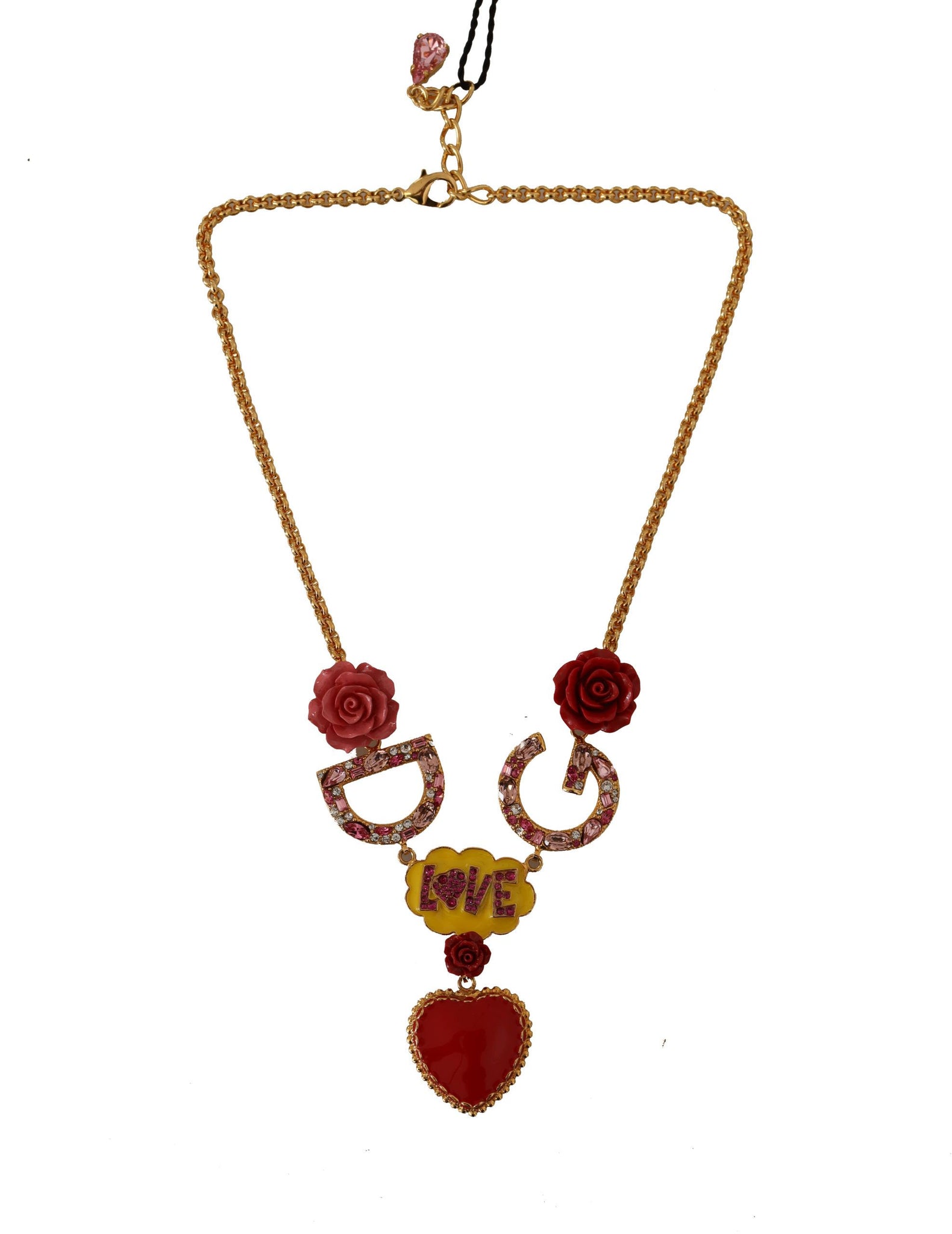 Gold Rose Love Crystal Charm Chain Necklace