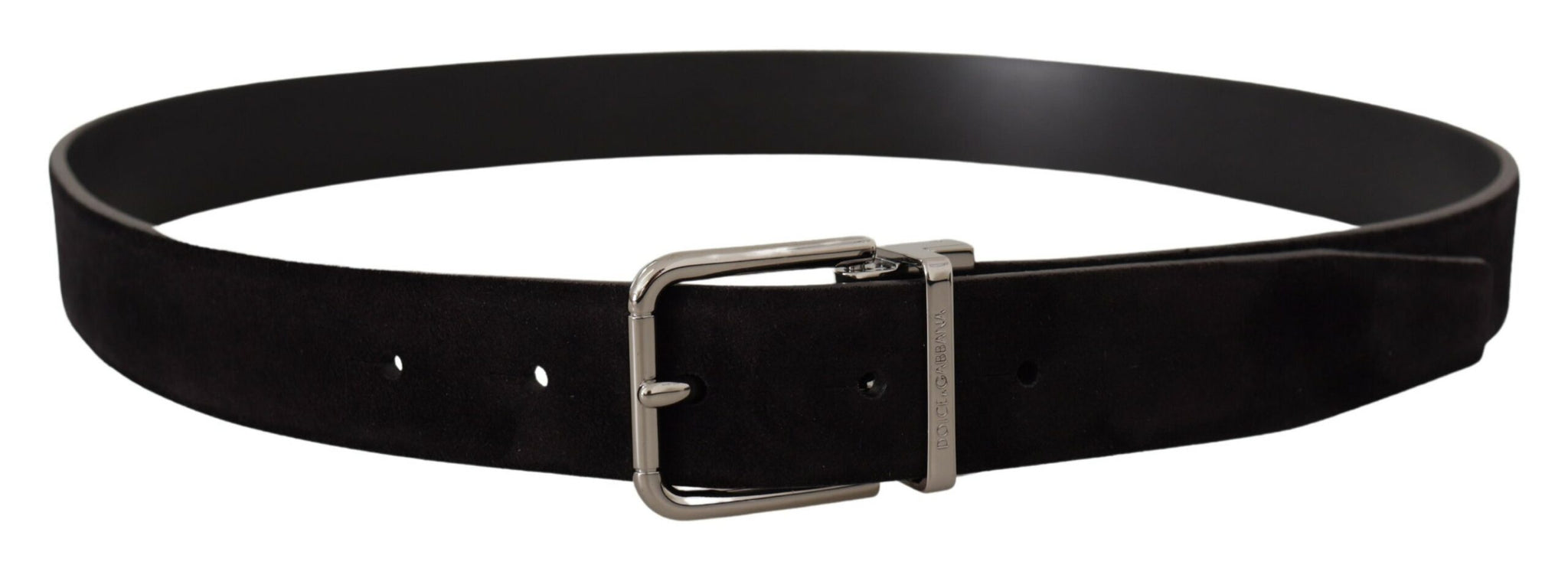 Black Vitello Leather Silver Tone Logo Belt