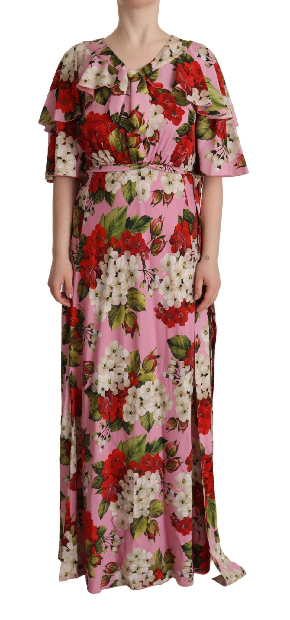 Pink Floral Silk Stretch Gown Maxi Dress