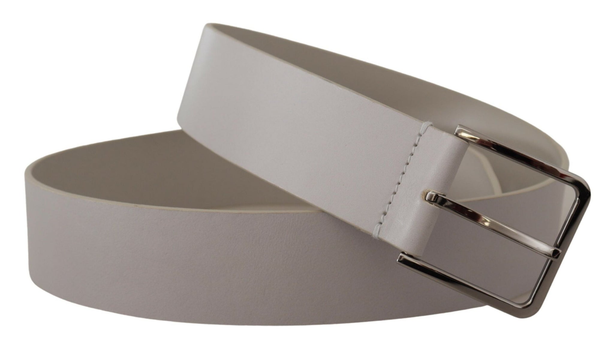 White Leather Wide Silver Metal Buckle Belt