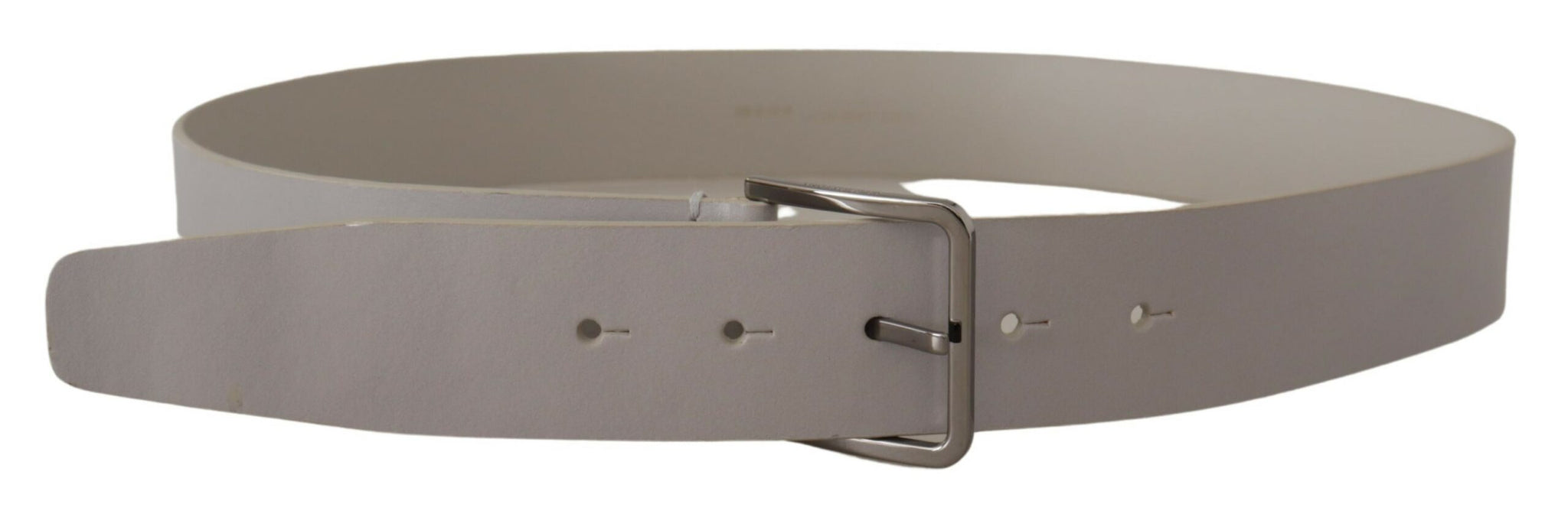 White Leather Wide Silver Metal Buckle Belt