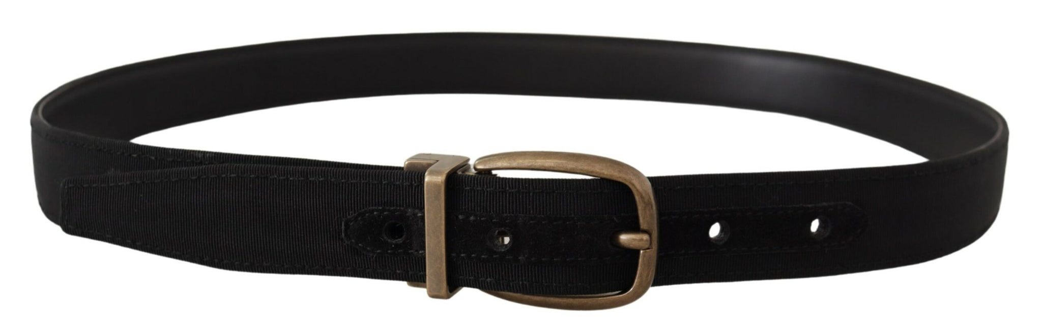 Black Grosgrain Leather Bronze Metal Belt