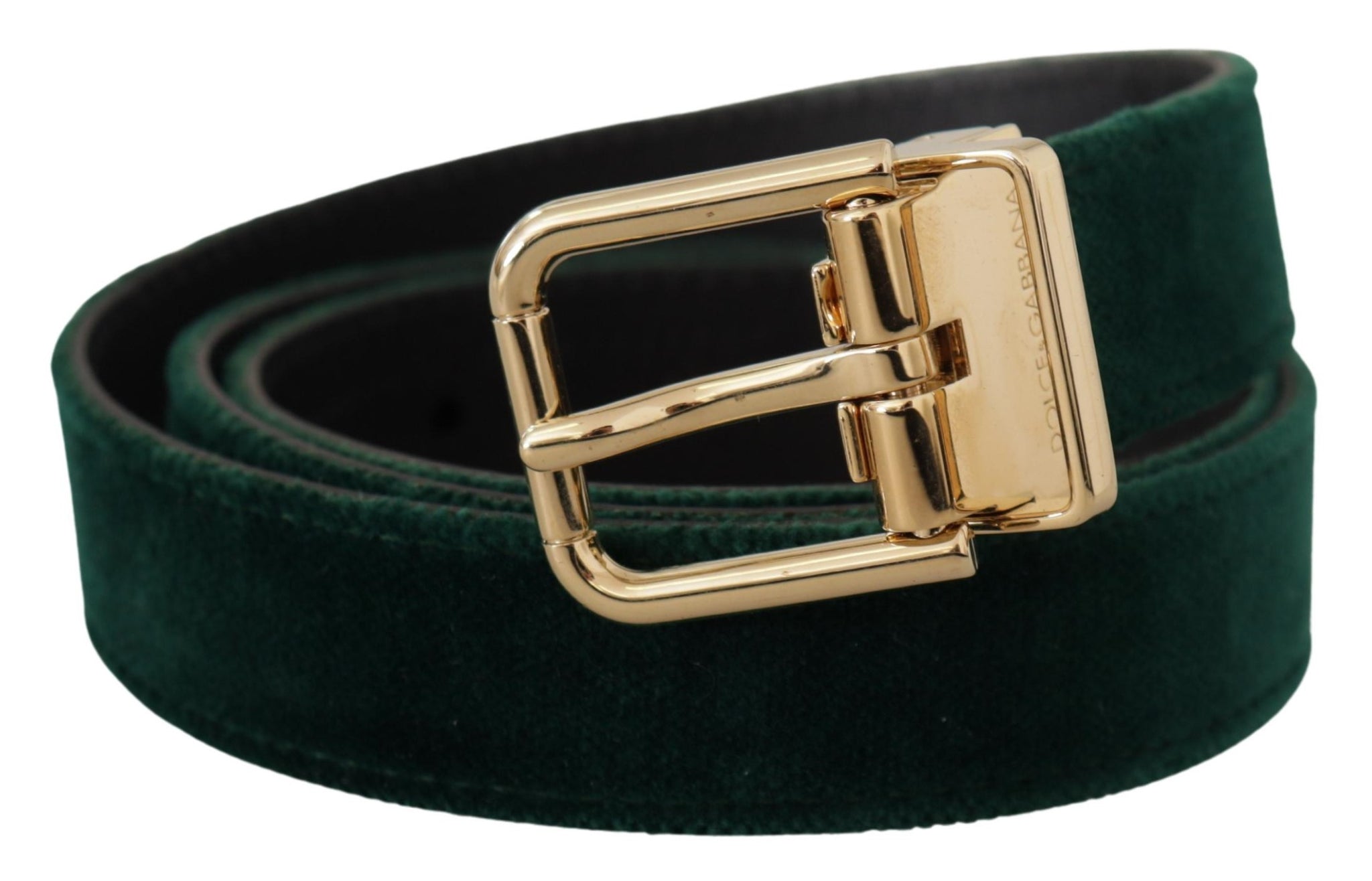 Green Velvet Leather Gold Metal Logo Belt