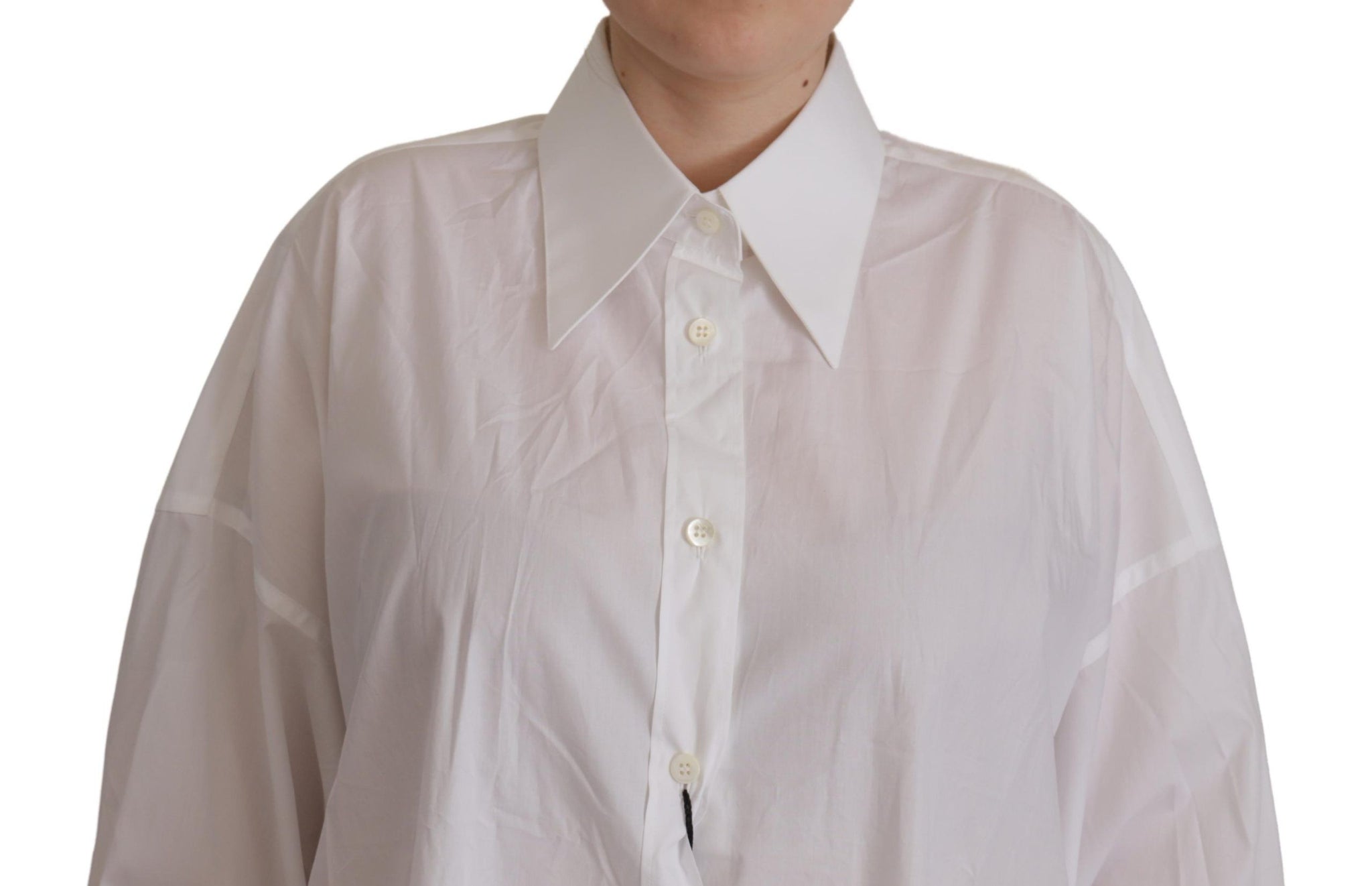 White Weave Long Sleeves Collared Blouse Shirt