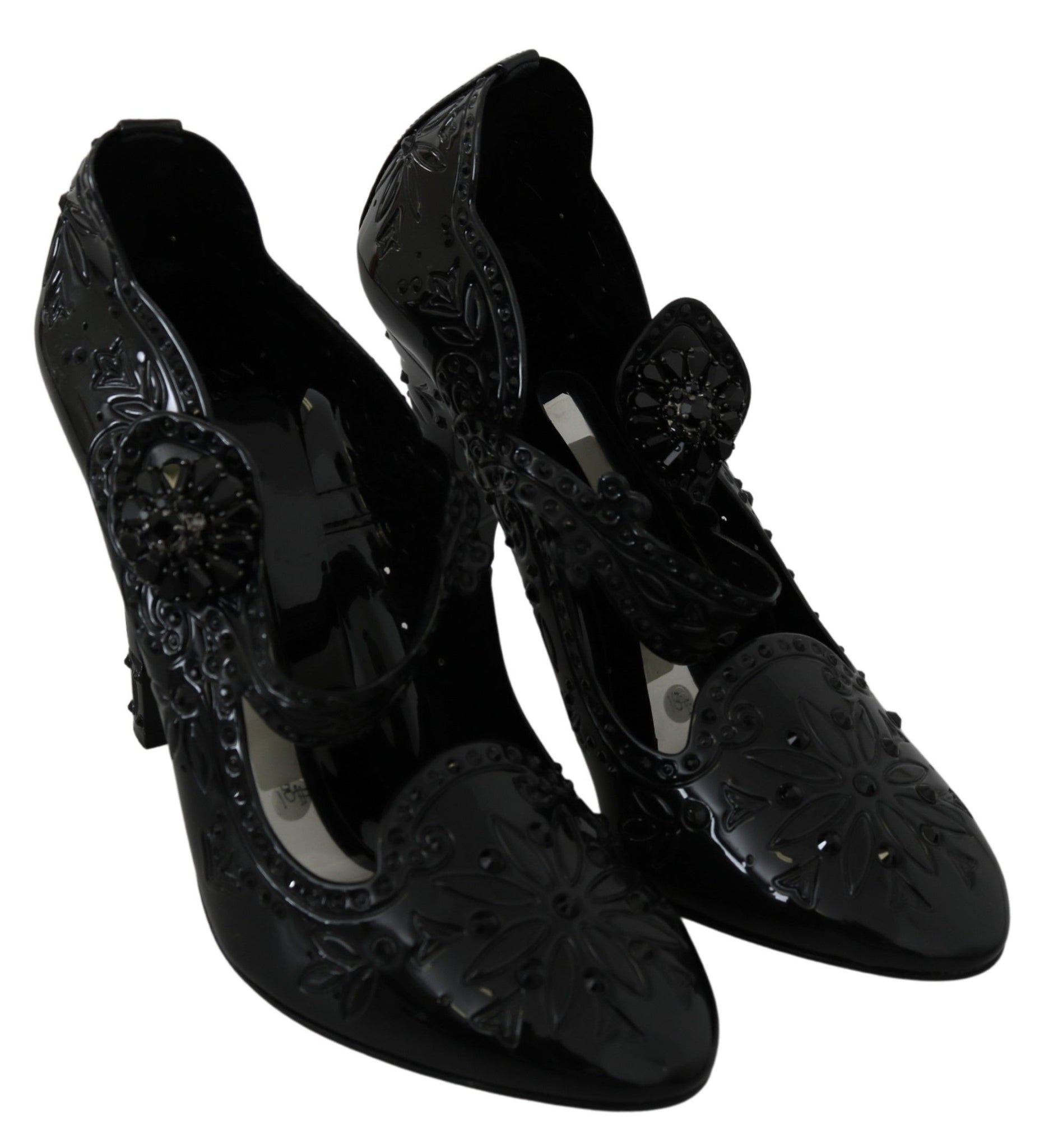 Black Floral Crystal CINDERELLA Heels Shoes