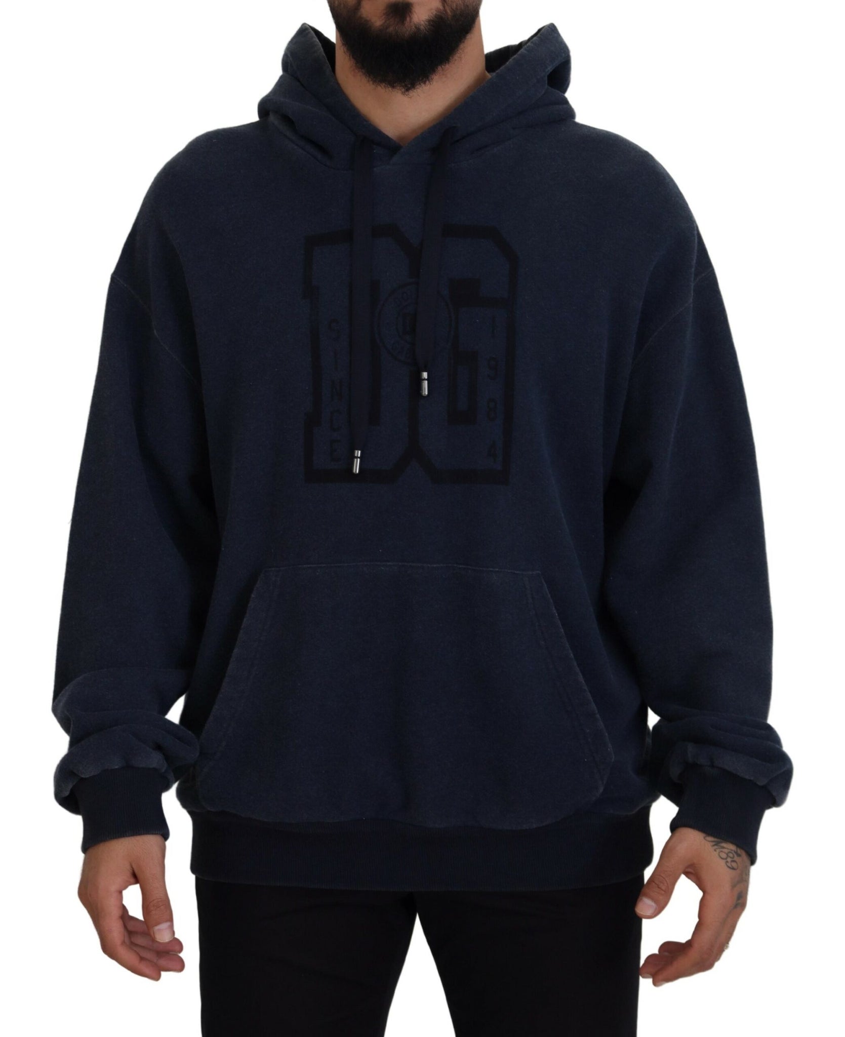 Dark Blue Cotton Hooded Sweatshirt Sweater