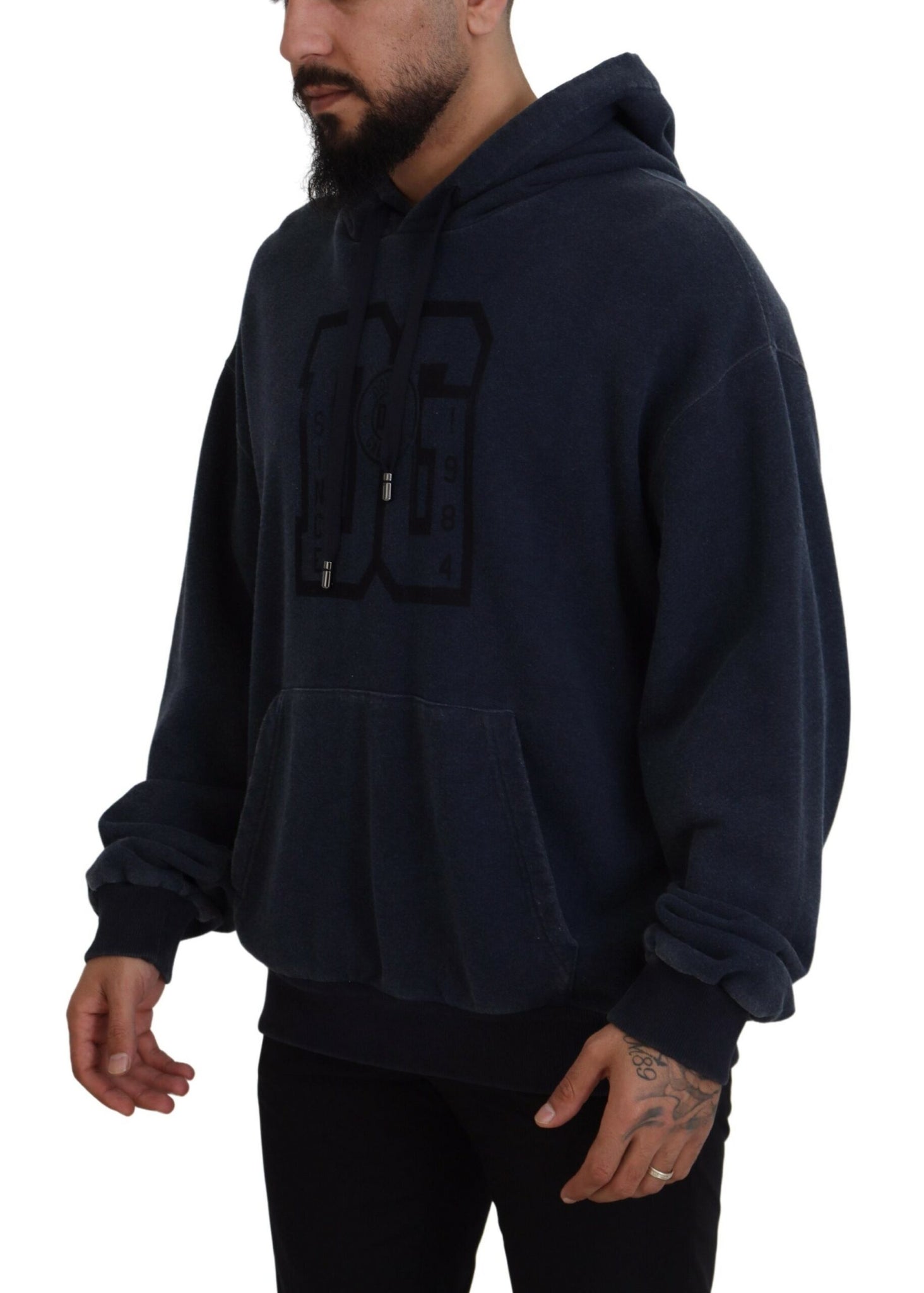 Dark Blue Cotton Hooded Sweatshirt Sweater