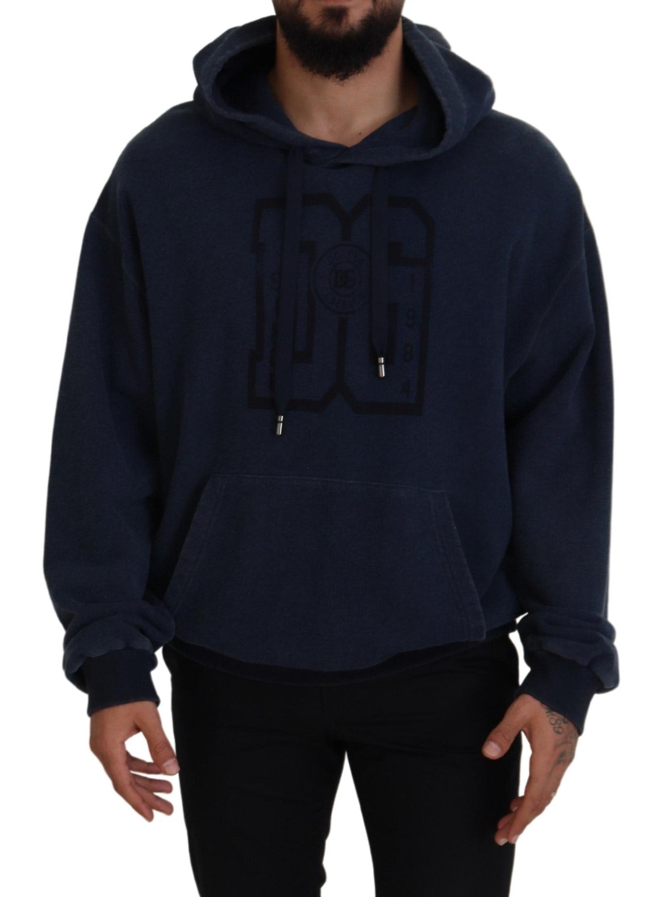 Dark Blue Cotton Hooded Sweatshirt Sweater