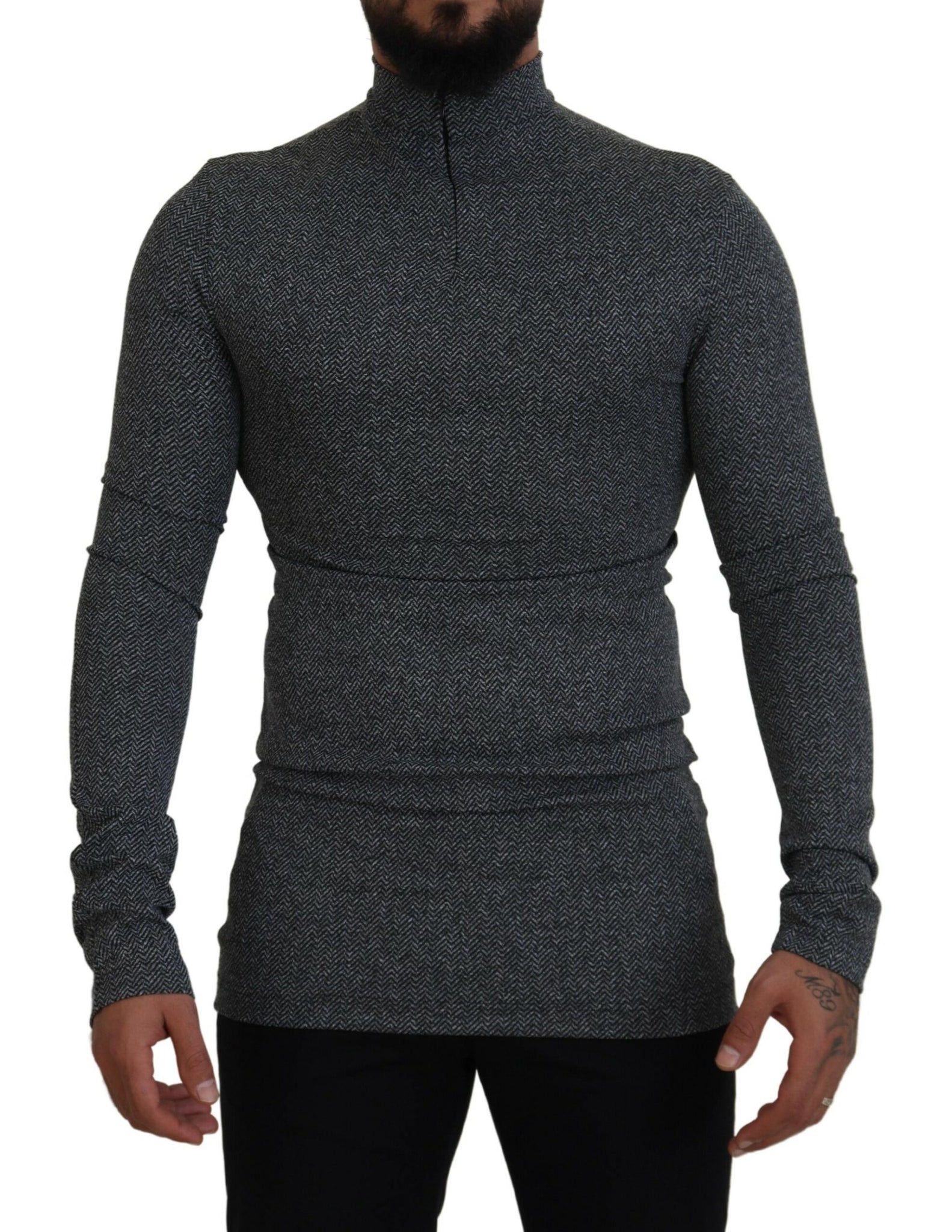 Dark Gray Nylon Turtleneck Pullover Sweater