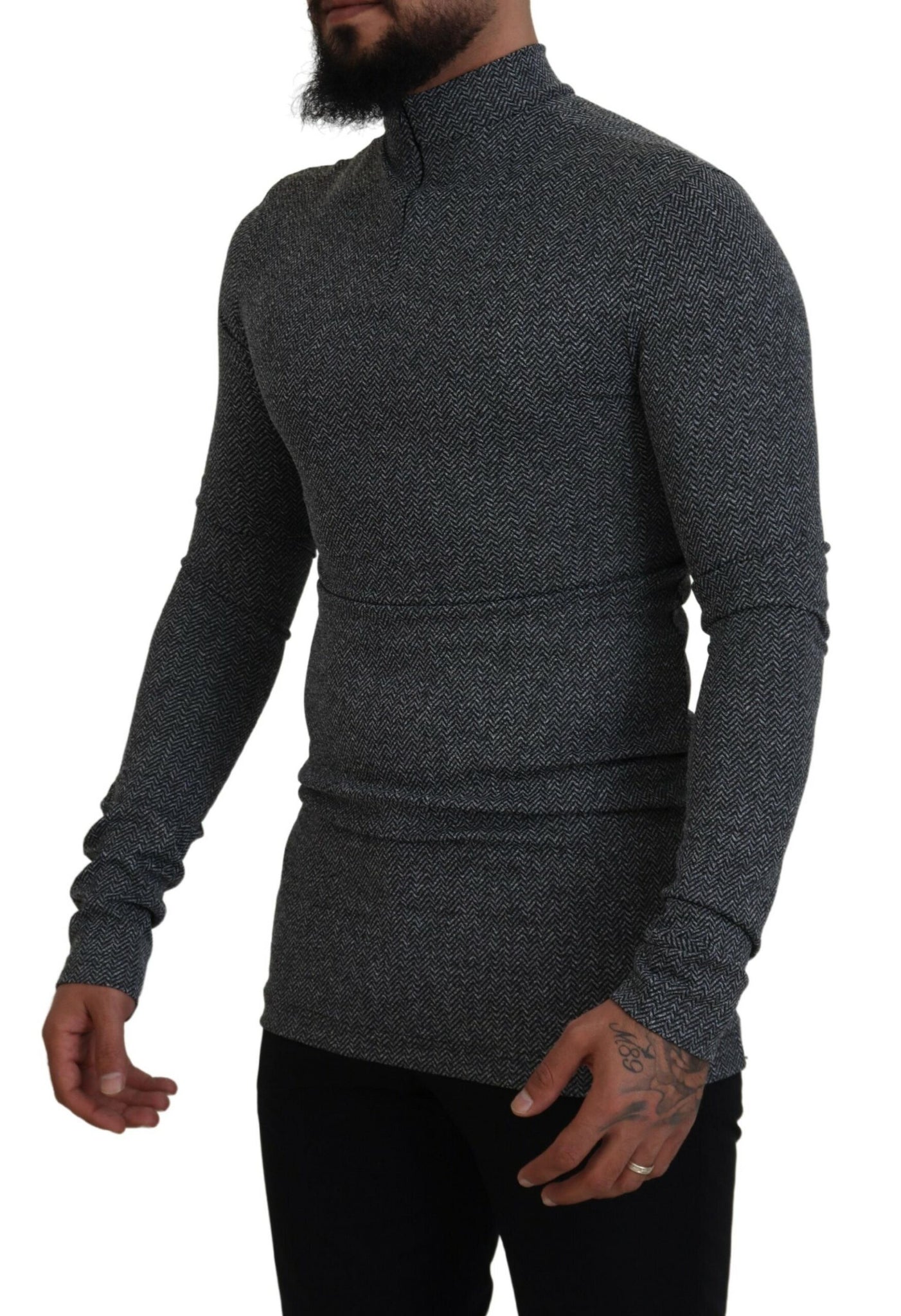 Dark Gray Nylon Turtleneck Pullover Sweater