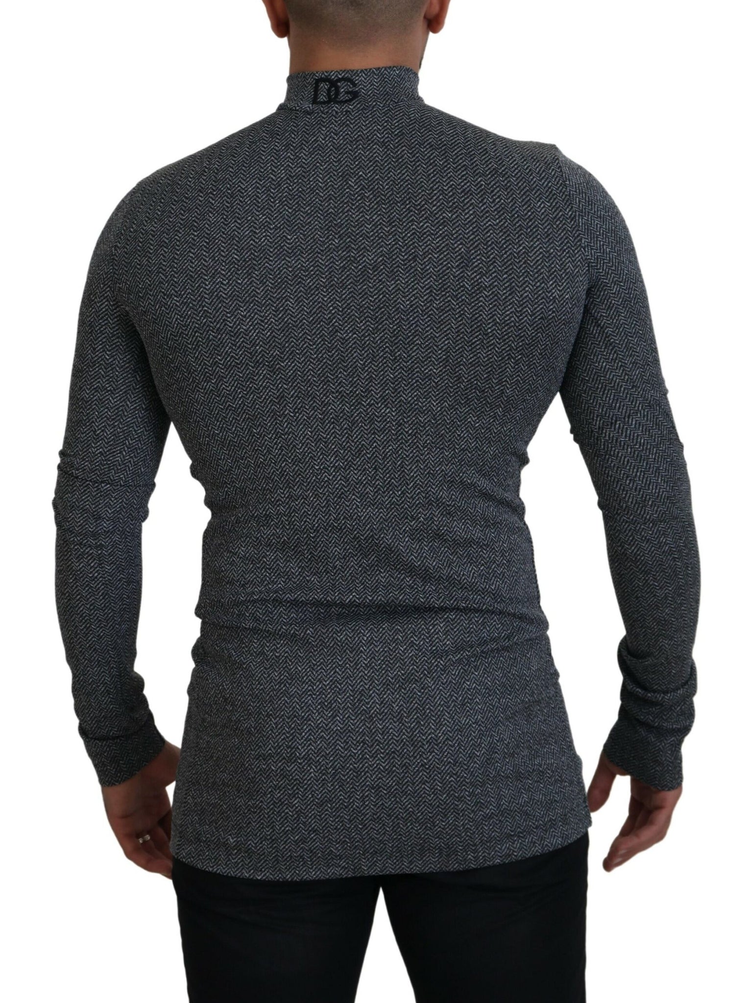 Dark Gray Nylon Turtleneck Pullover Sweater