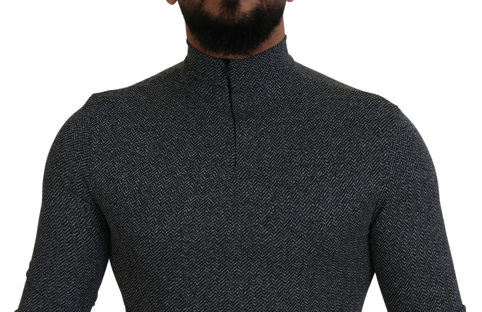 Dark Gray Nylon Turtleneck Pullover Sweater