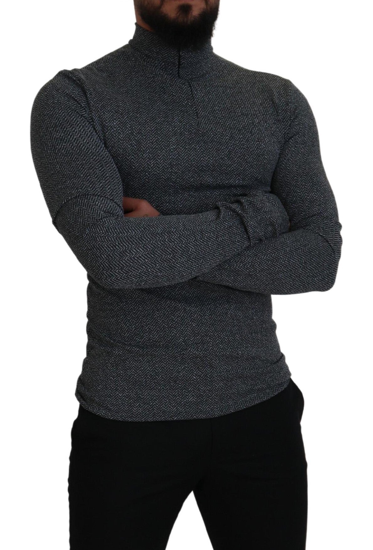 Dark Gray Nylon Turtleneck Pullover Sweater