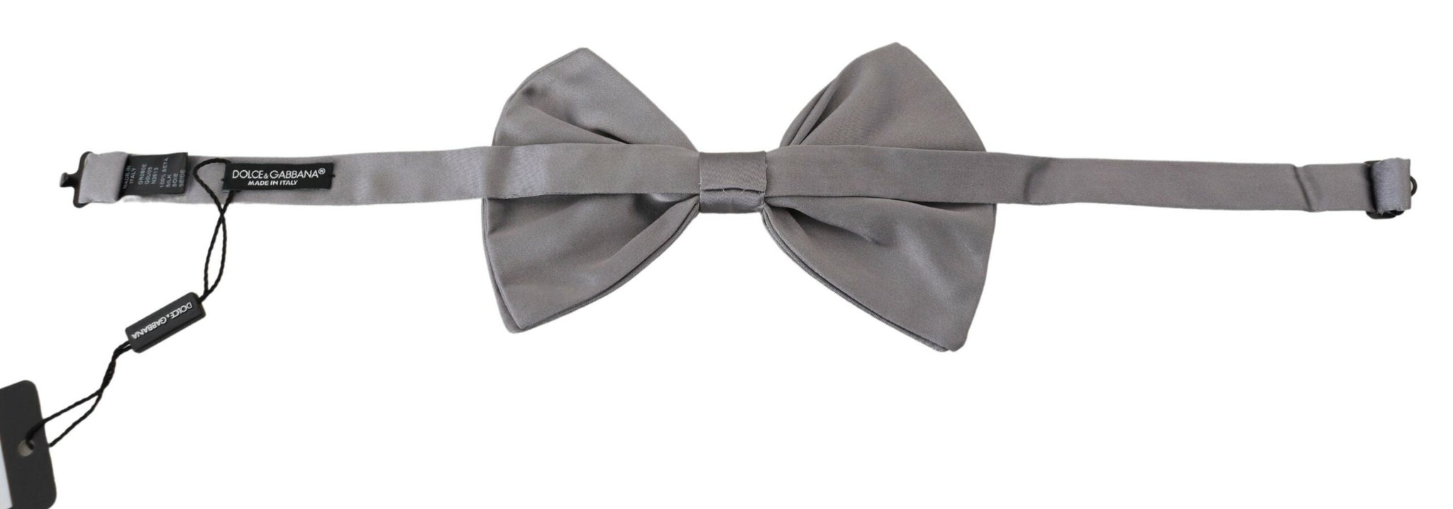 Dolce & Gabbana Bow Tie Men Silver Gray Silk Adjustable Neck Papillon